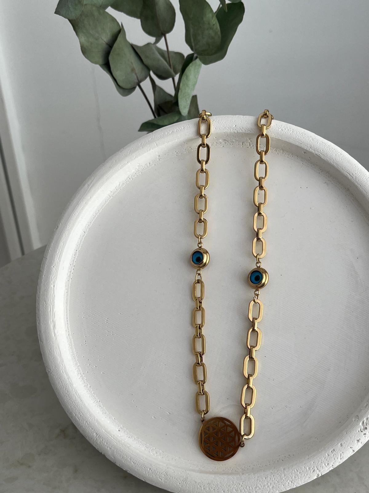 Gold Nazar Boncuk Detaylı Zincir Kolye ST31