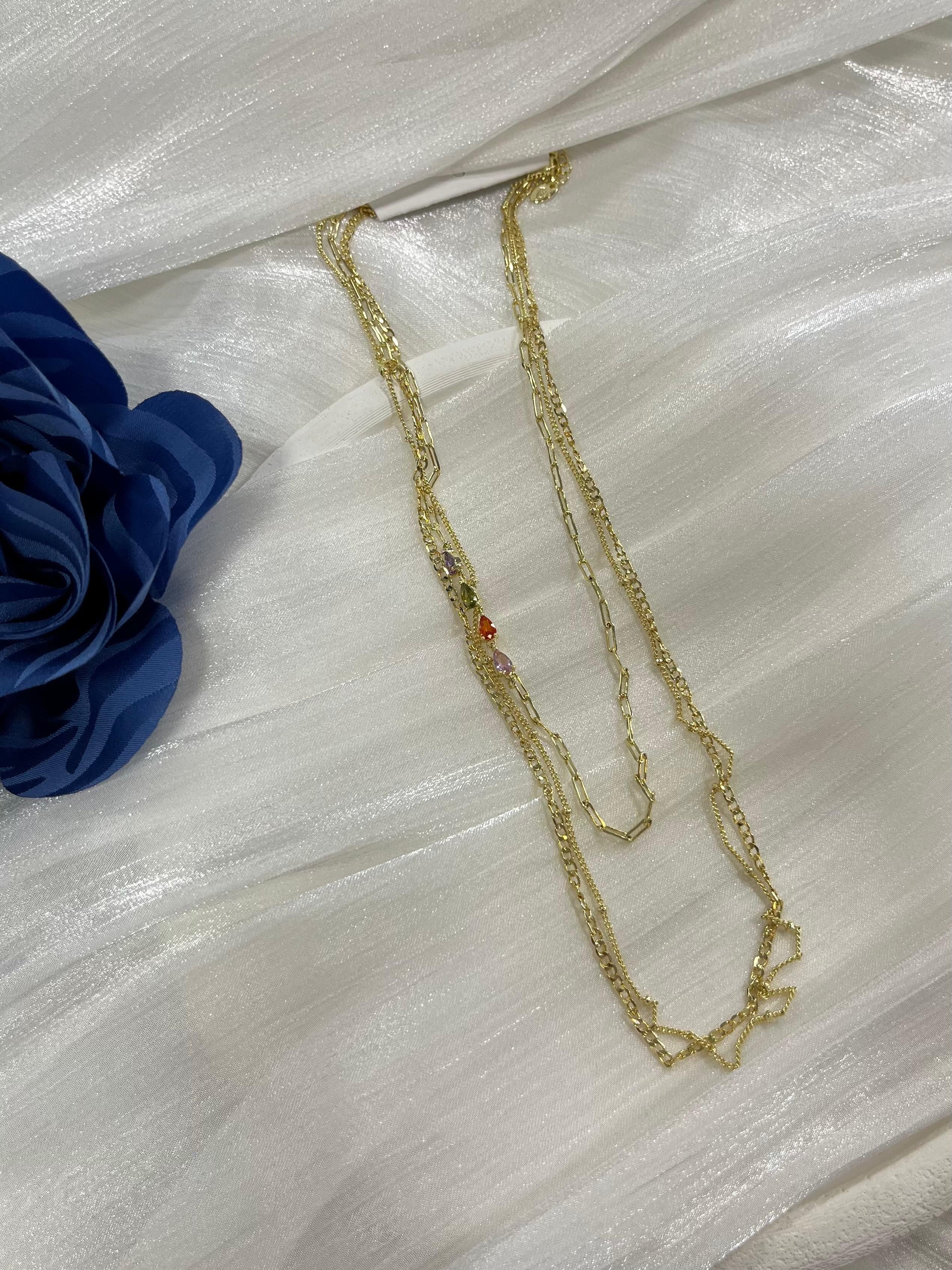 Gold Renkli Damla Taşlı Ataç Kolye KY01