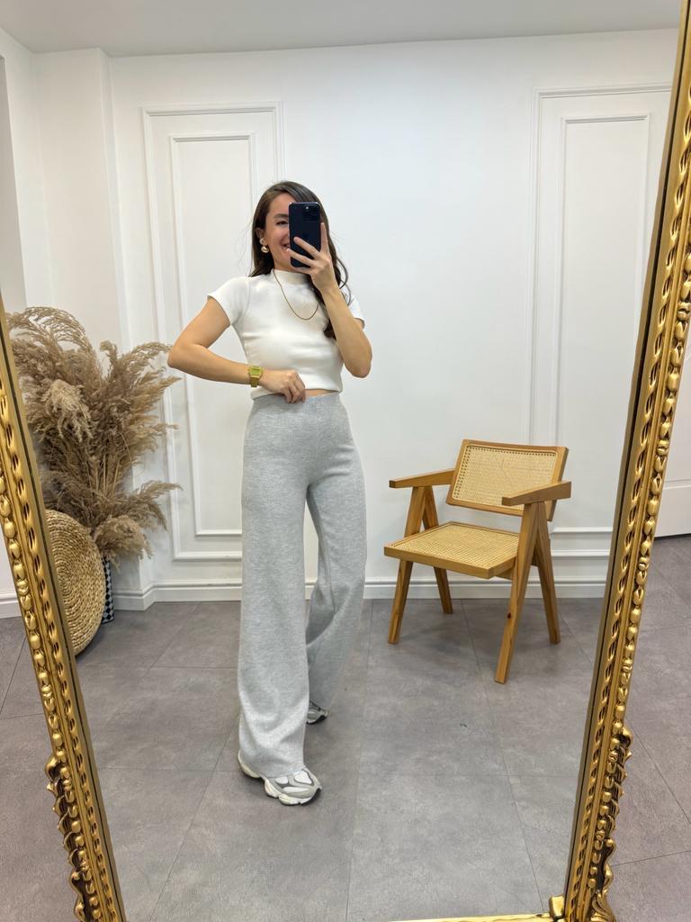 Gri Fitilli Yumoş Salaş Pantalon 8960