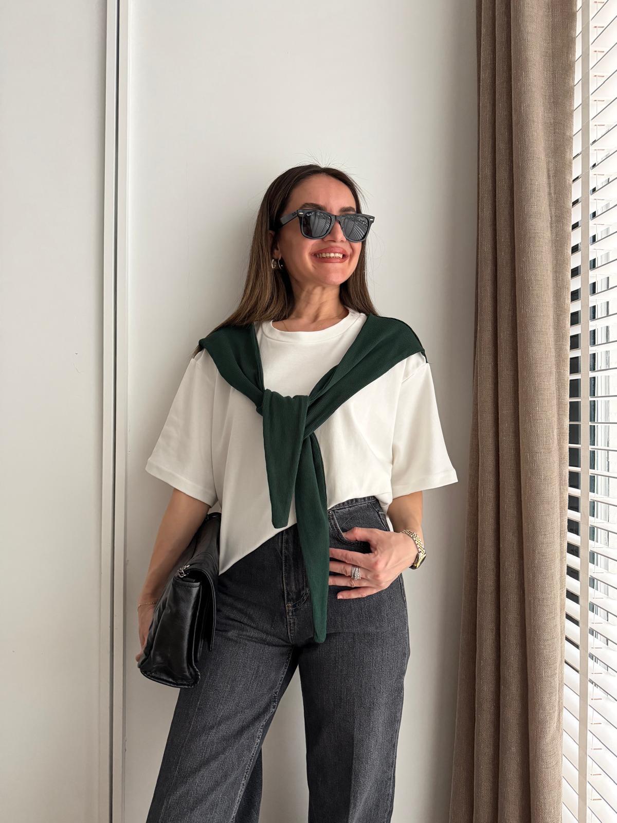 Haki Atkı Detaylı Kısa Kol Tshirt 580688