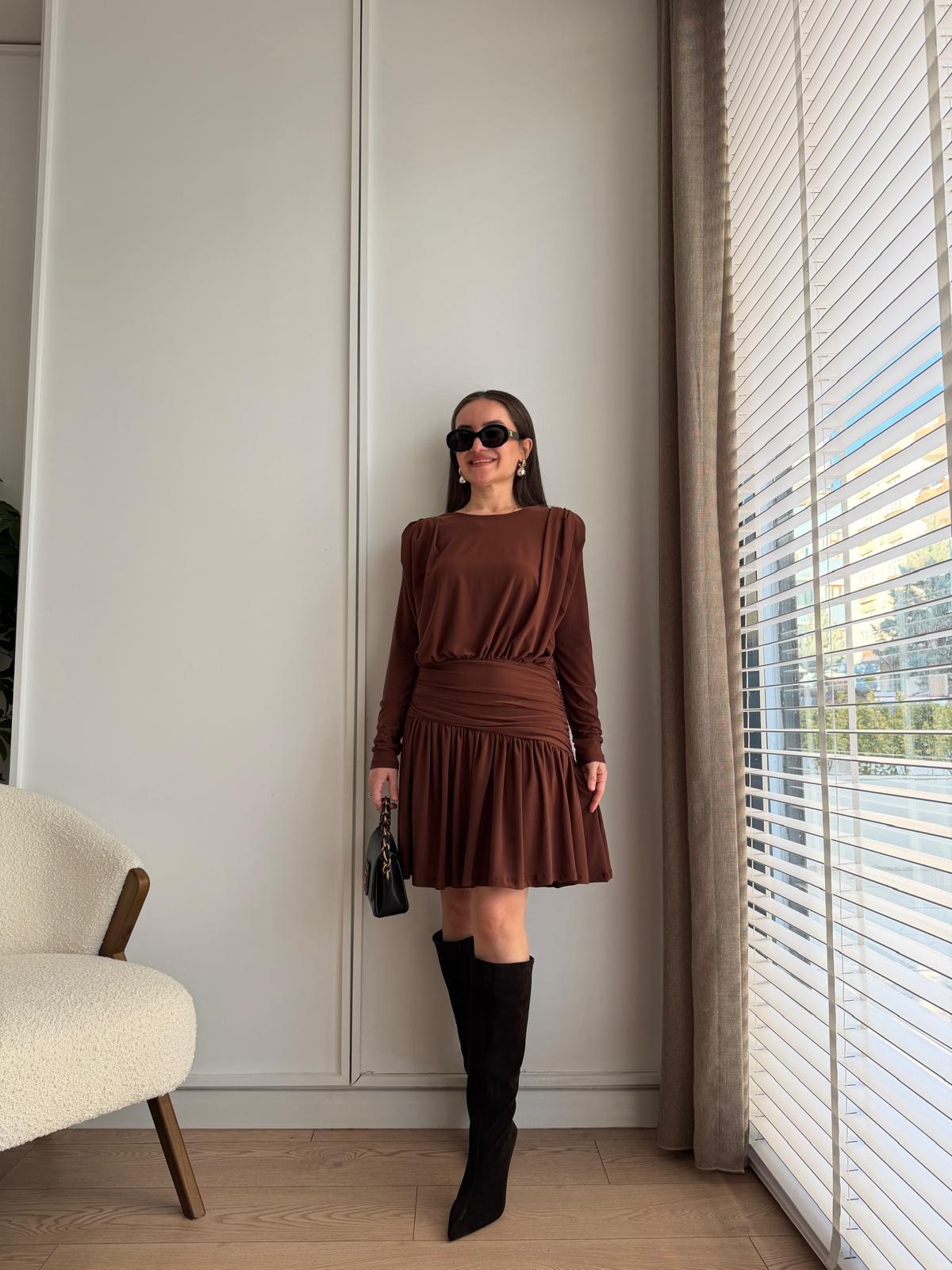 Kahve rengi Drapeli Mini Boy Elbise 112112