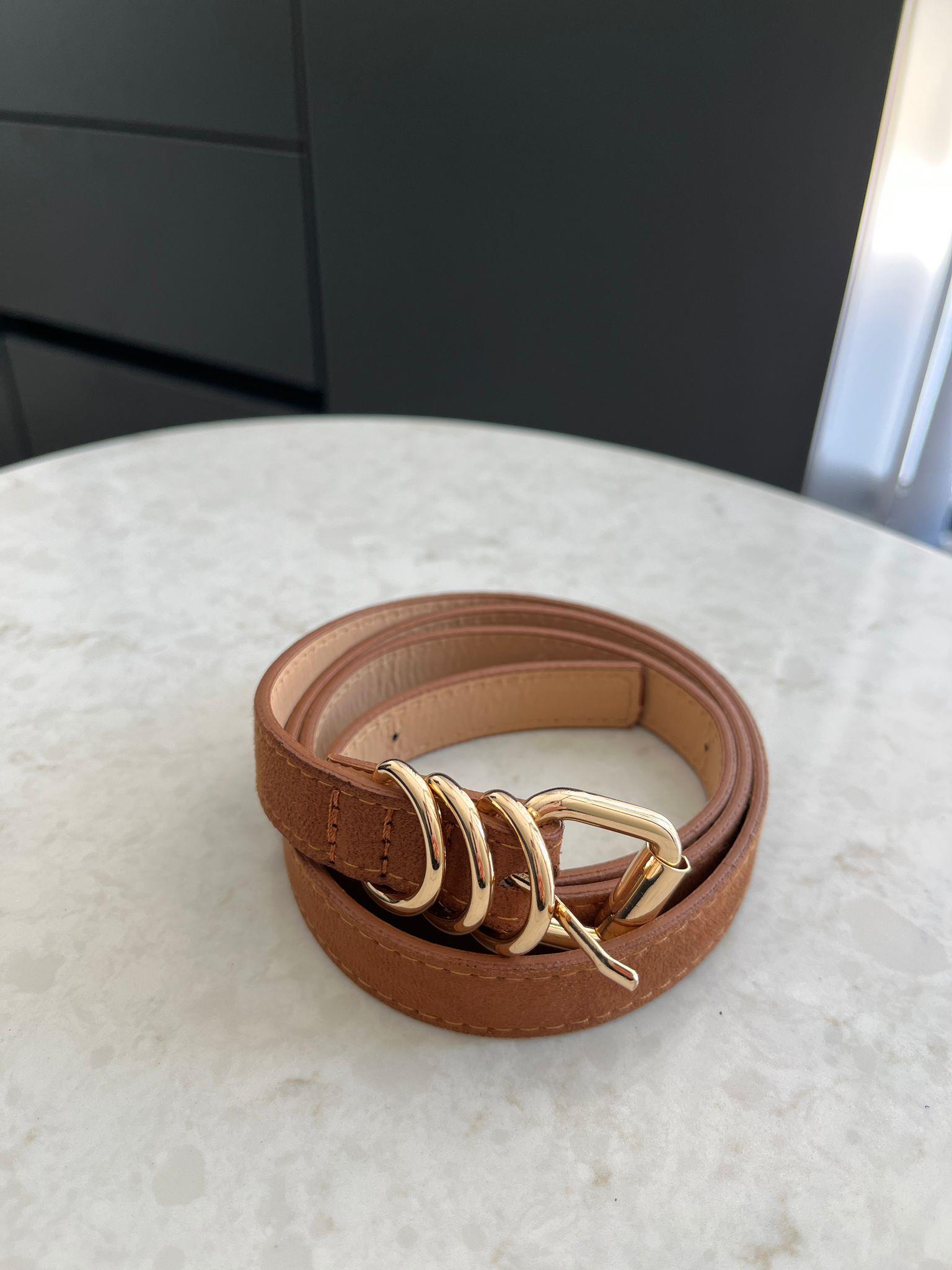 Kahve rengi Gold Tokalı İnce Süet Kemer SB66