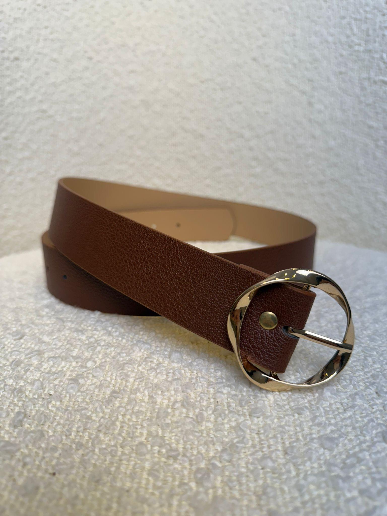 Kahve rengi Gold Tokalı Oval Desenli Kemer SB12