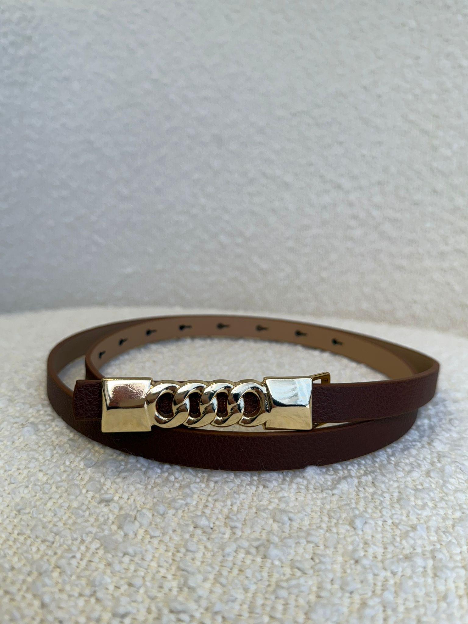 Kahve rengi Gold Tokalı Zincir Desenli Kemer SB08