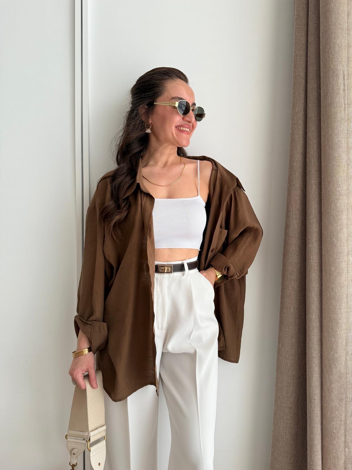 Kahve rengi Lüx Kalite Oversize Gömlek 4612