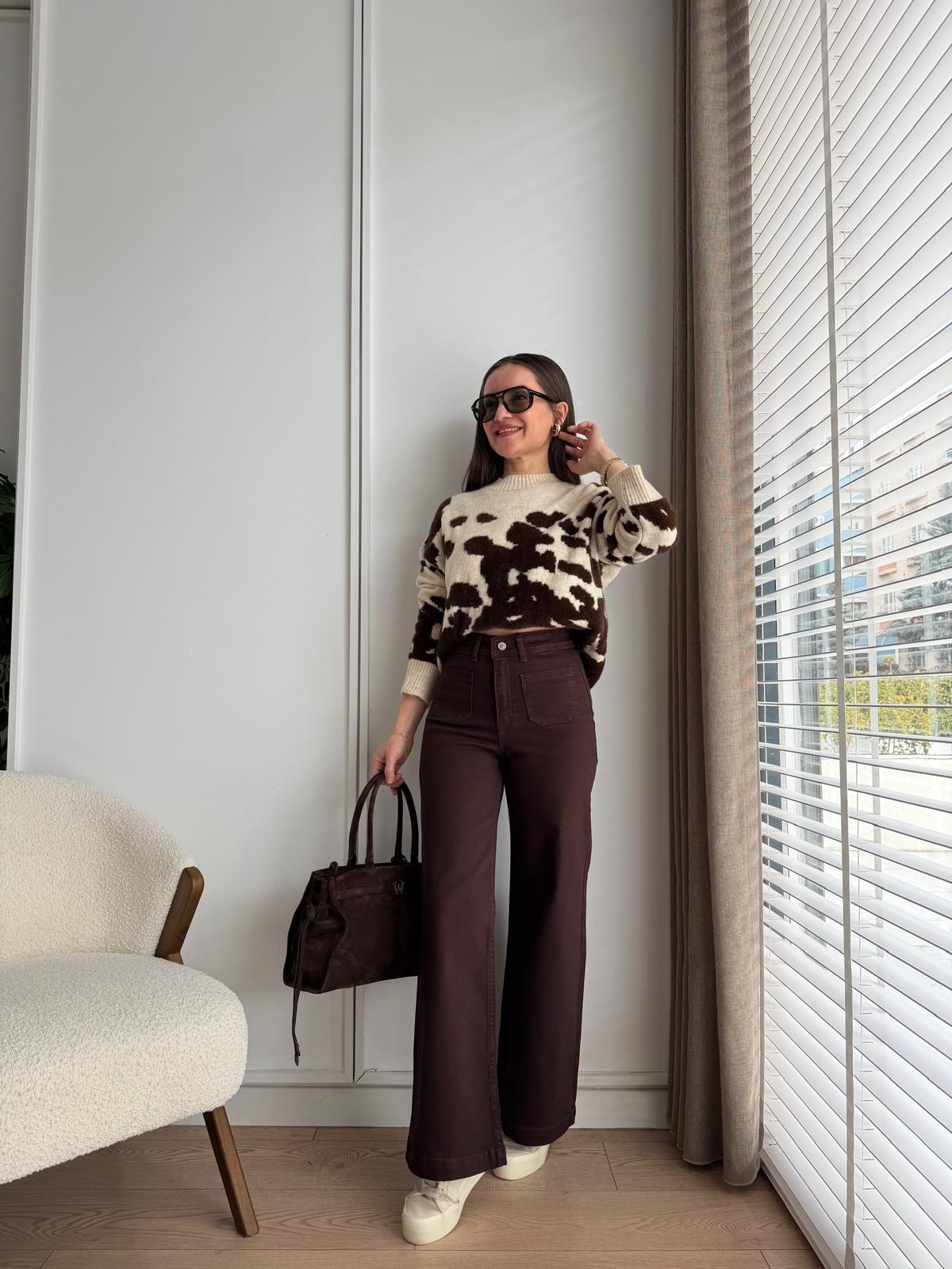 Kahve rengi Ön Cep Detaylı Palazzo Jean 7079