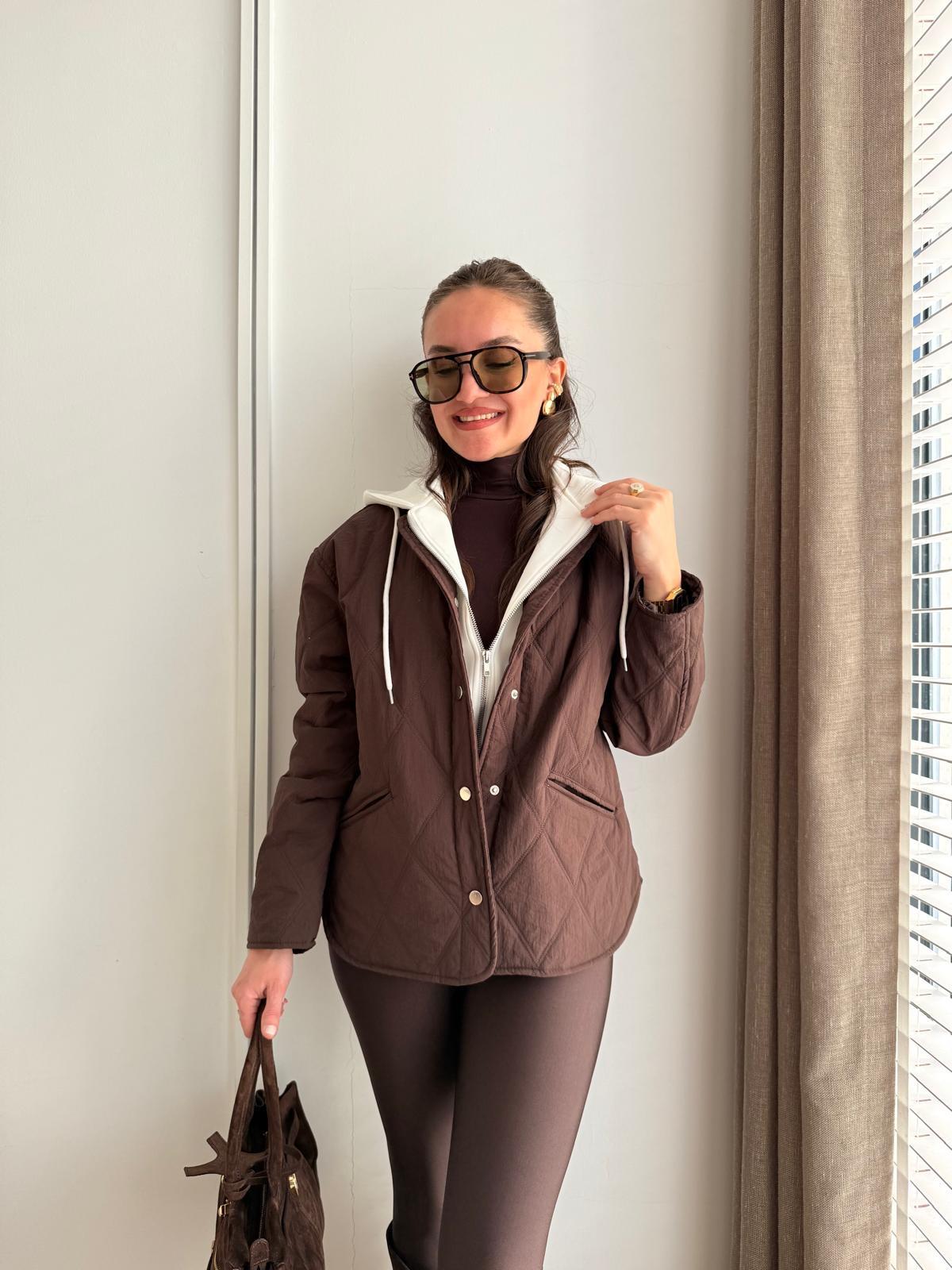 Kahve rengi Premıum Seri Kapüşonlu Mont 5841