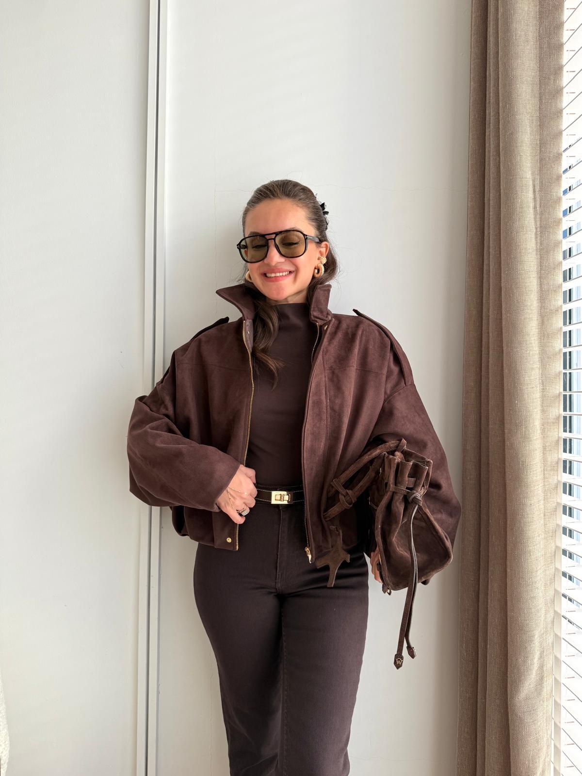 Kahve rengi Süet Apolet Detaylı Bomber Ceket 17116