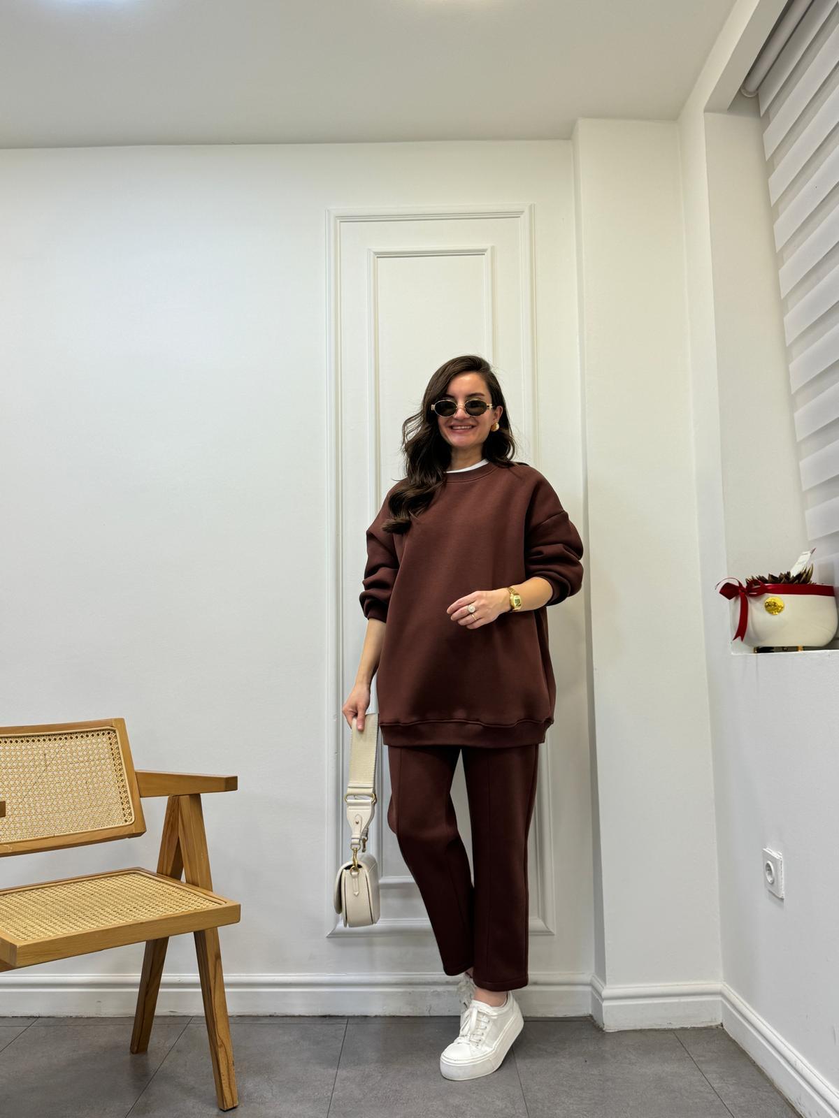 Kahve rengi Üç İplik İkili Takım 8499