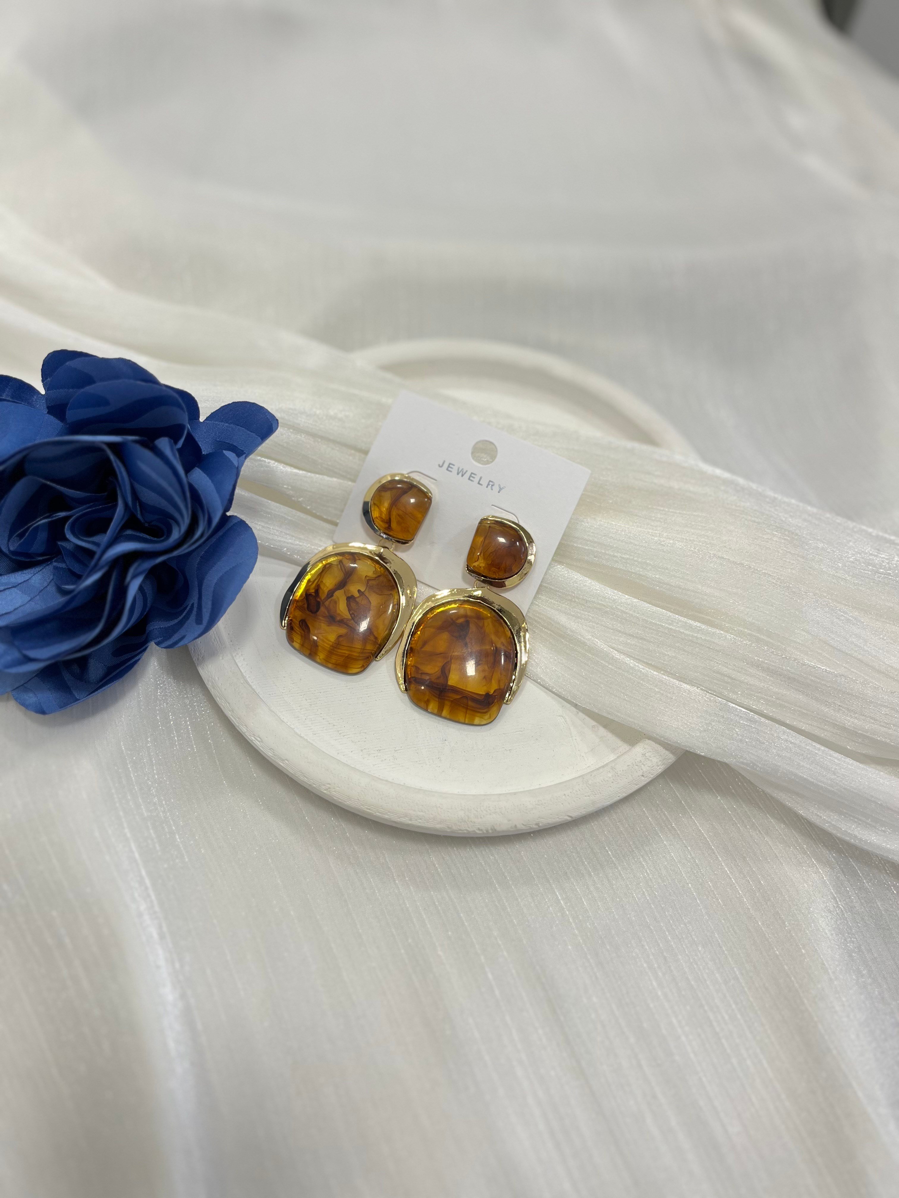 Kahve rengi Vintage Kaplan Gözü Küpe KP20
