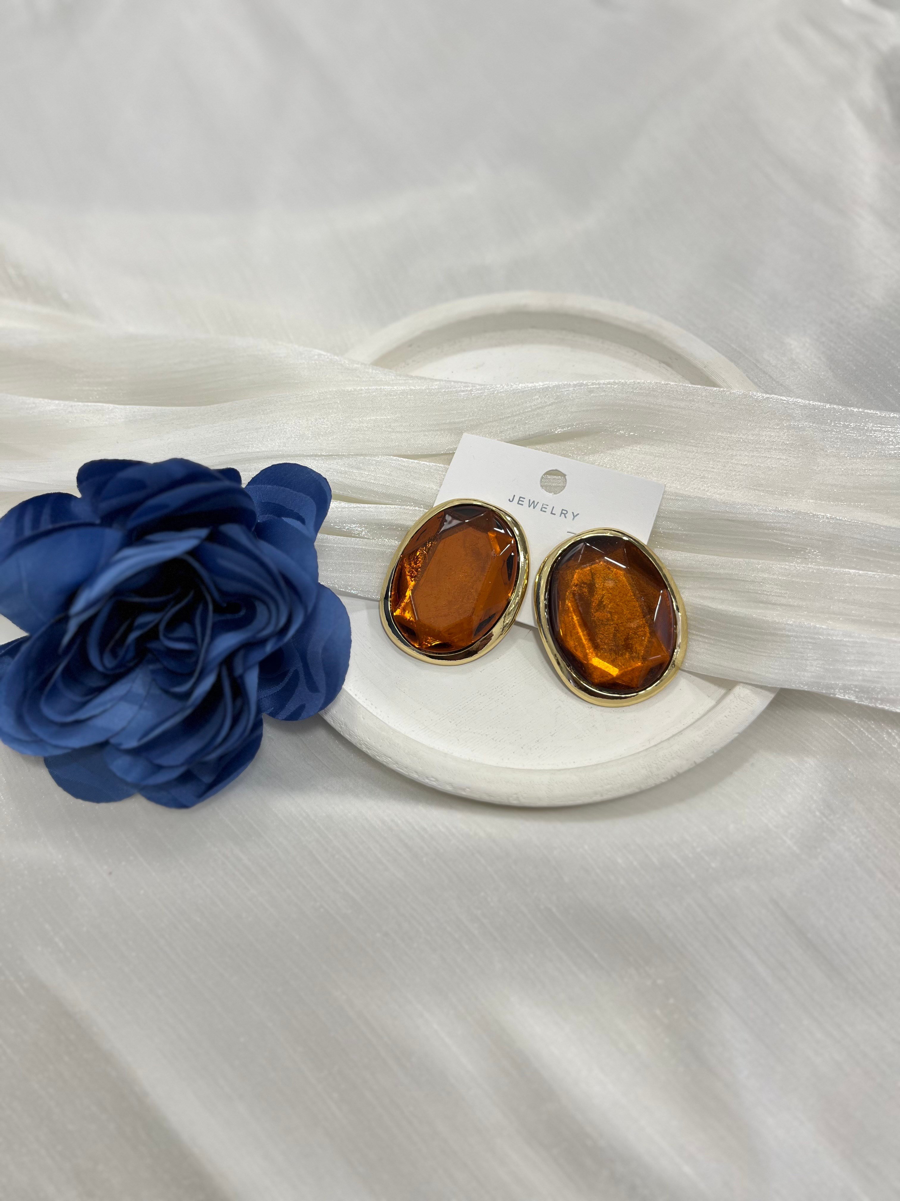 Kahve rengi Vintage Taşlı Küpe KP29