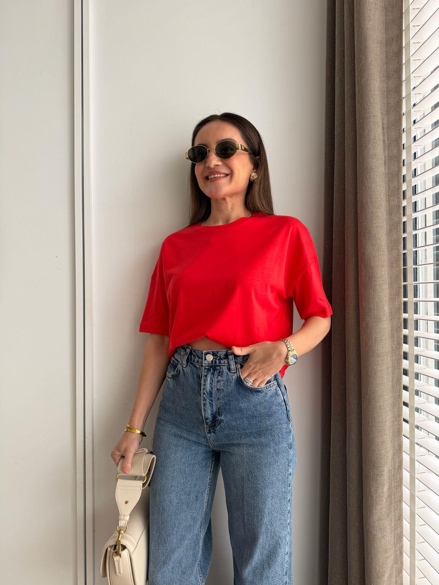 Kırmızı Bisiklet Yaka Basic Tshirt 3683