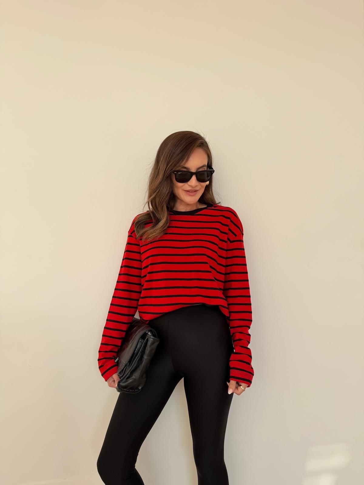 Kırmızı Siyah Çizgili Basic Sweatshirt 261147