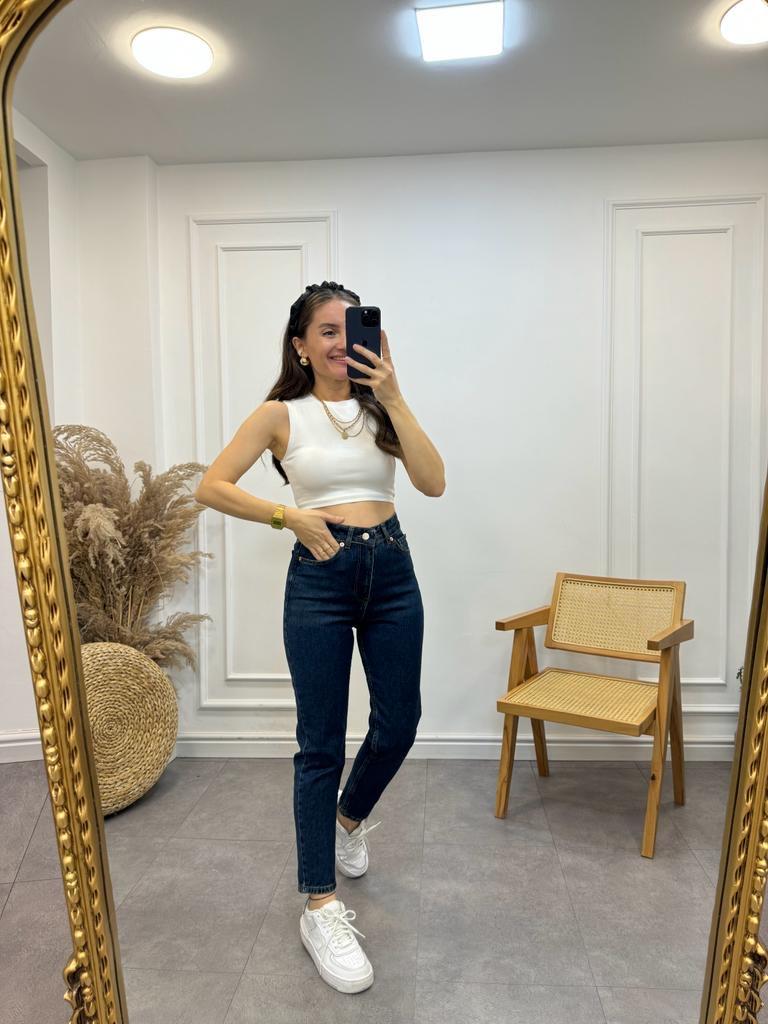Koyu Mavi Ultra Yüksek Bel Mom Fit Jean 5021