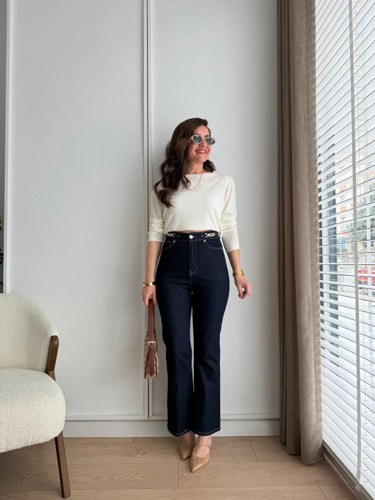 Lacivert Bel Toka Detaylı Flare Jean 251002