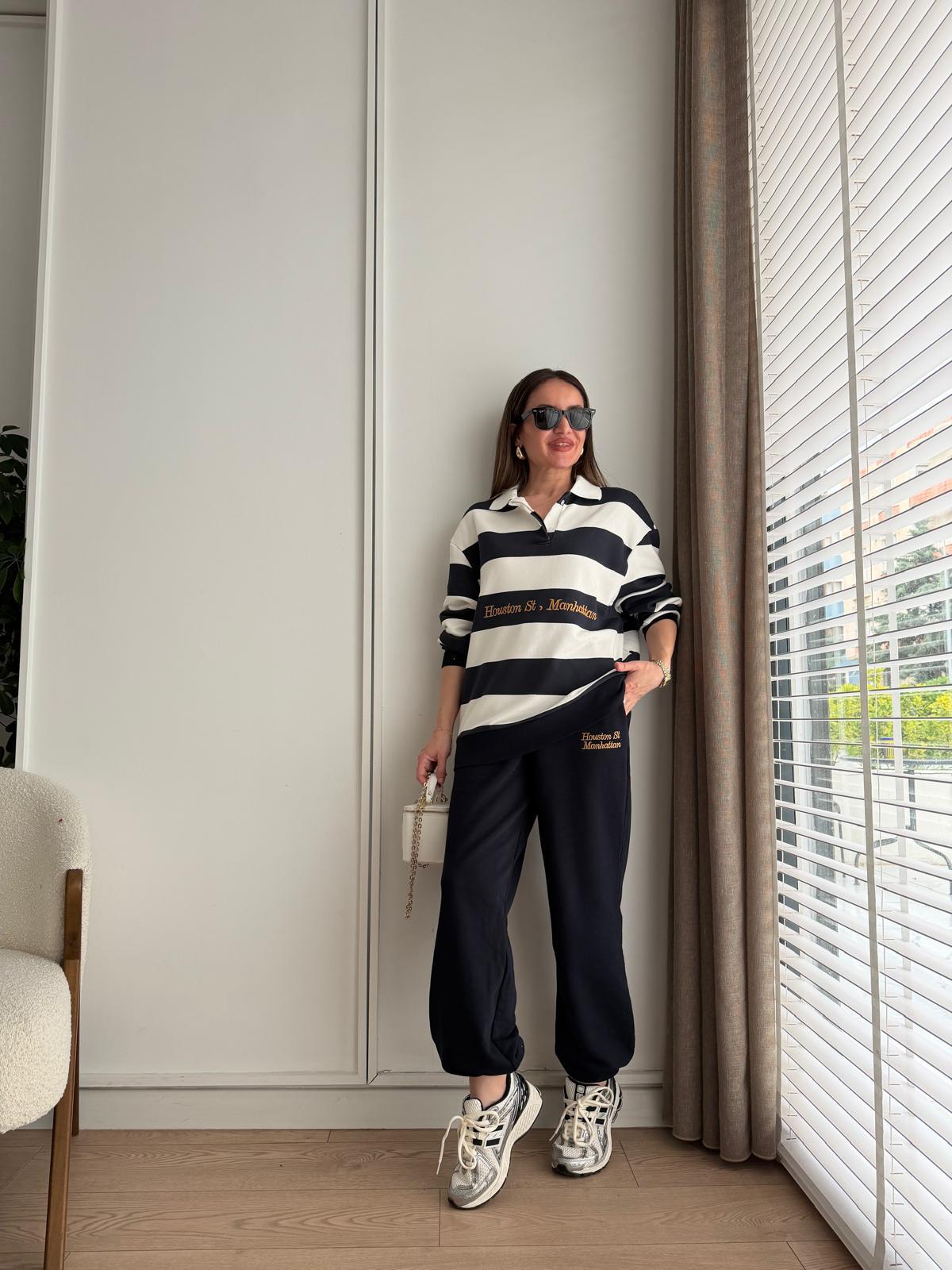 Lacivert Çizgili Sweatshirt Eşofman Takım 2063