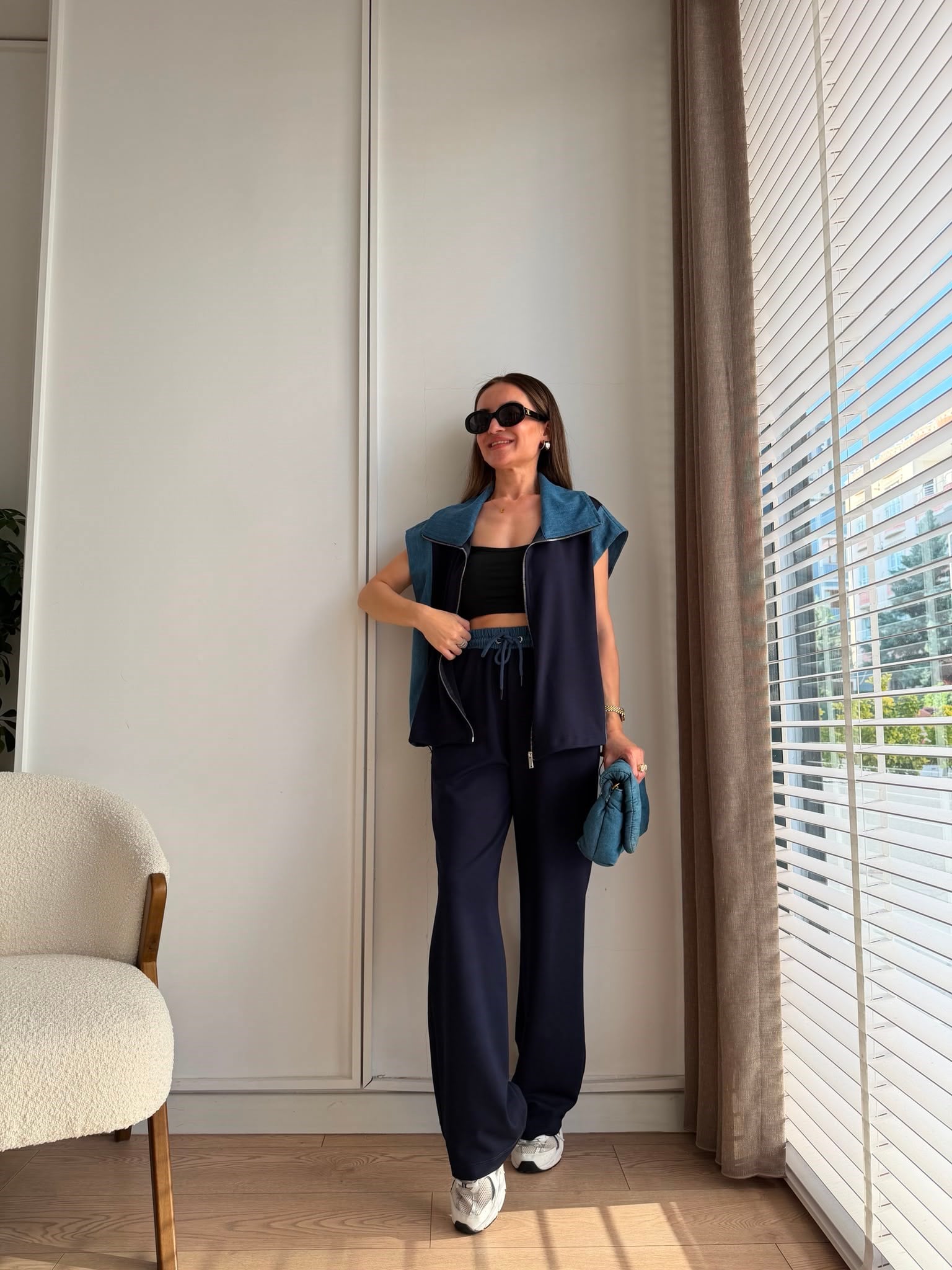 Lacivert Denim Detaylı Yelek Pantolon Modal Takım KA2002