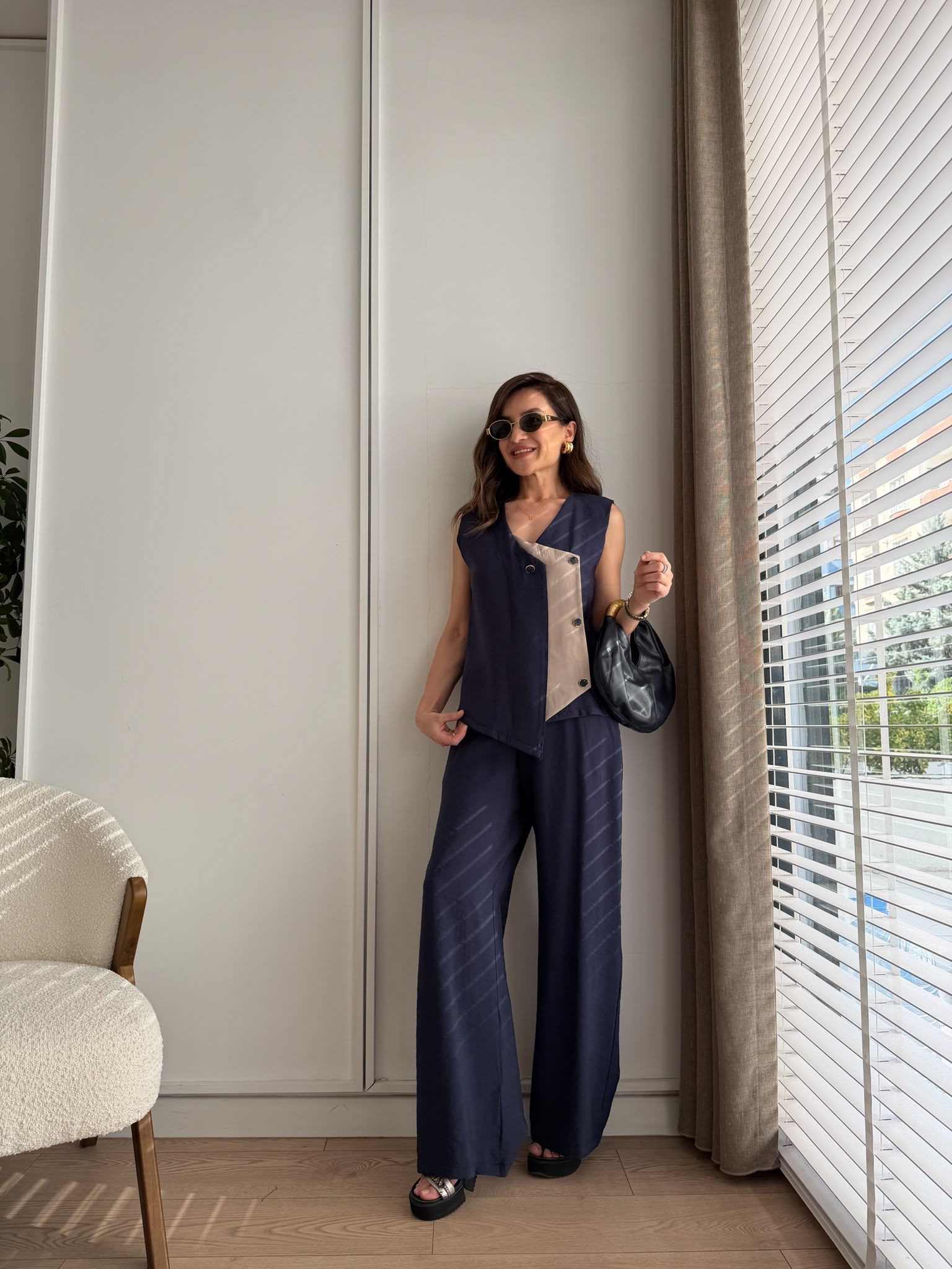 Lacivert Garnili Tensel Yelek Pantolon Takım 3105
