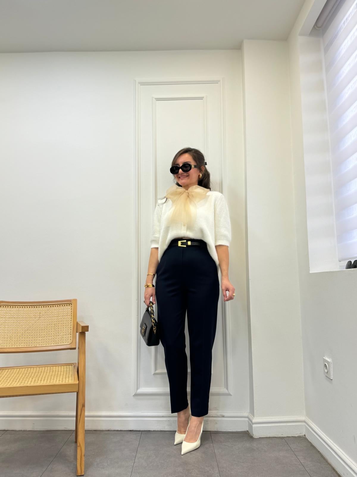 Lacivert Kemerli Yüksek Bel Pantolon 71293