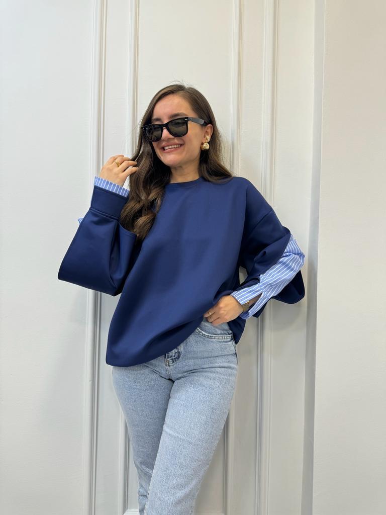 Lacivert Kol Gömlek Detaylı Sweatshirt 2842