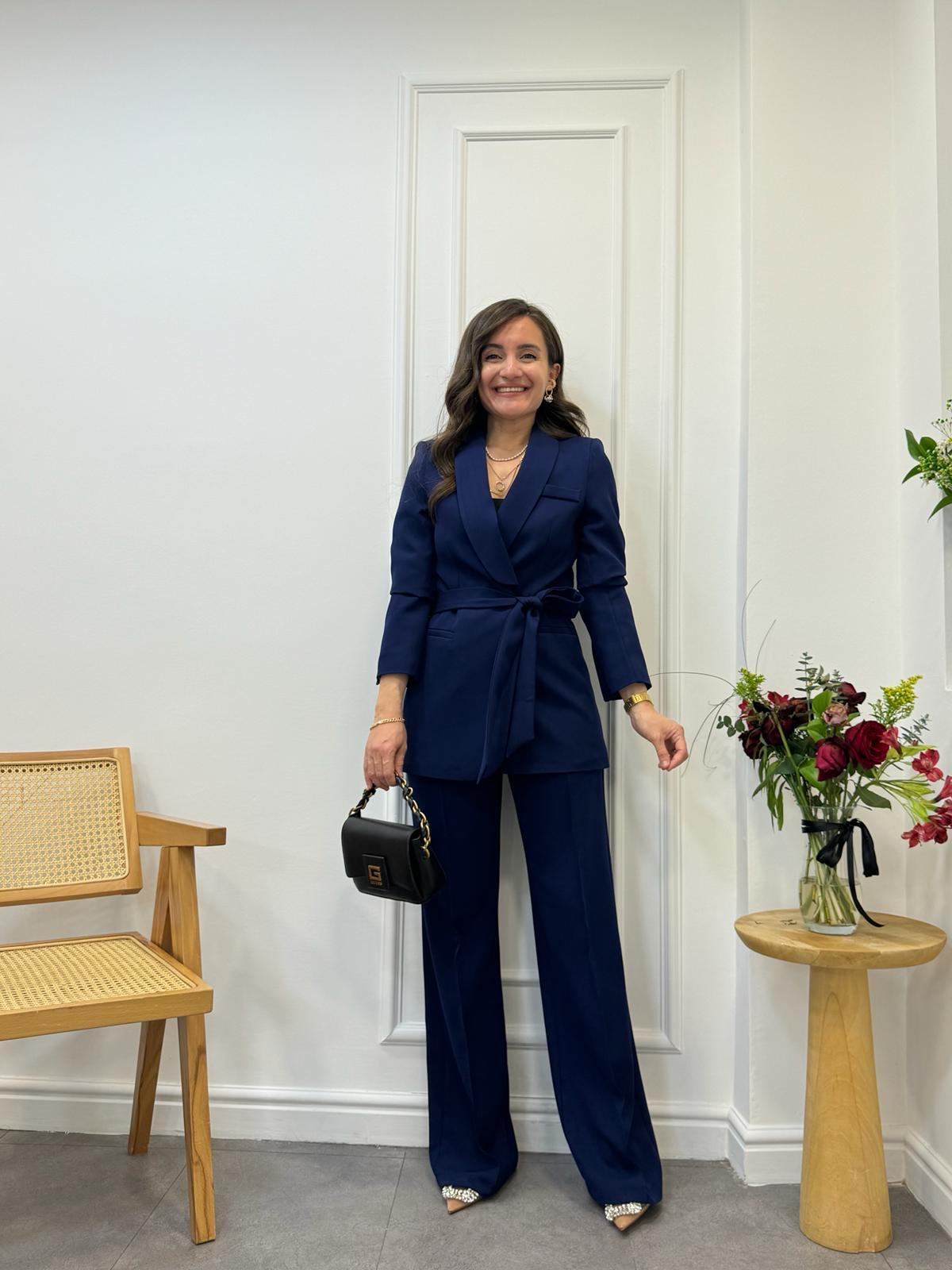 Lacivert Kuşaklı Blazer Pantolon Takım 3058