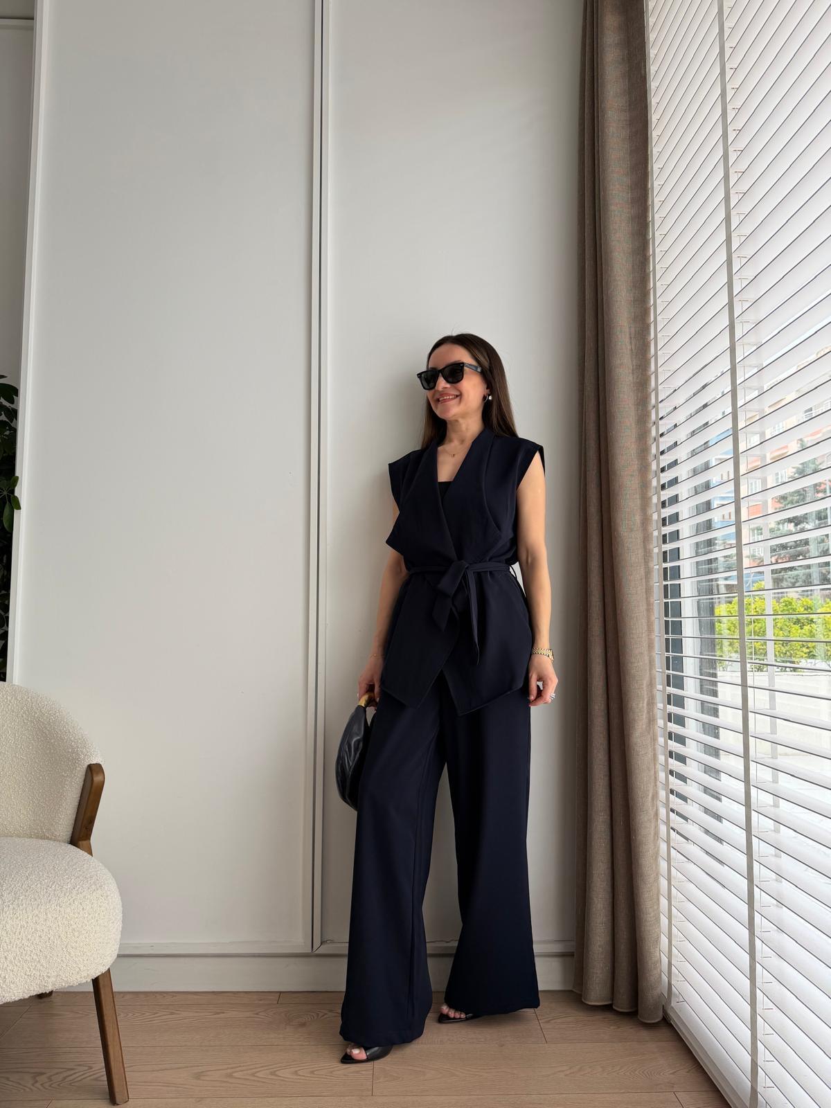 Lacivert Kuşaklı Yelek Pantolon Takım 580758