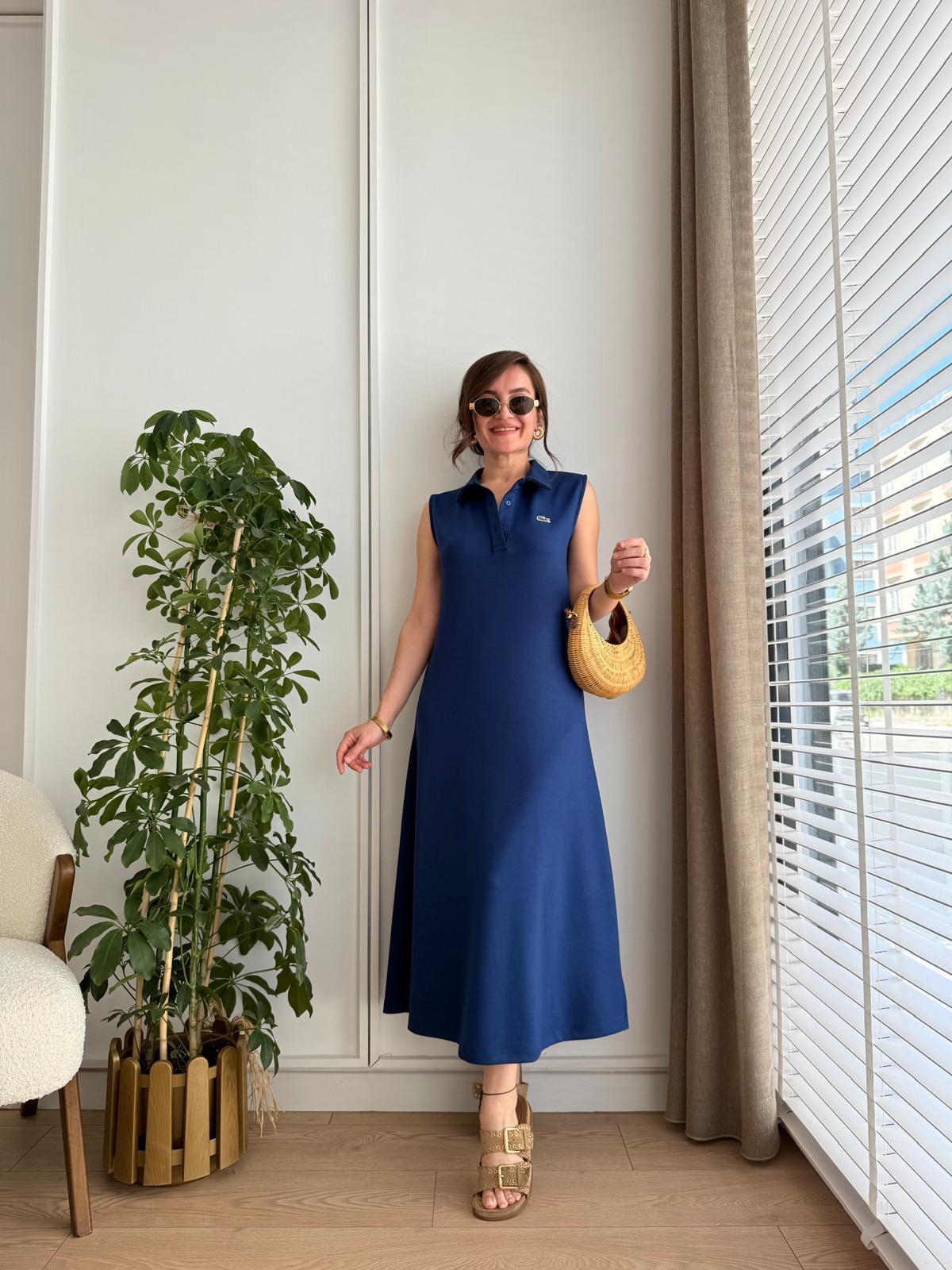 Lacivert Orjinal Marka Polo Yaka Modal Kumaş Elbise S01