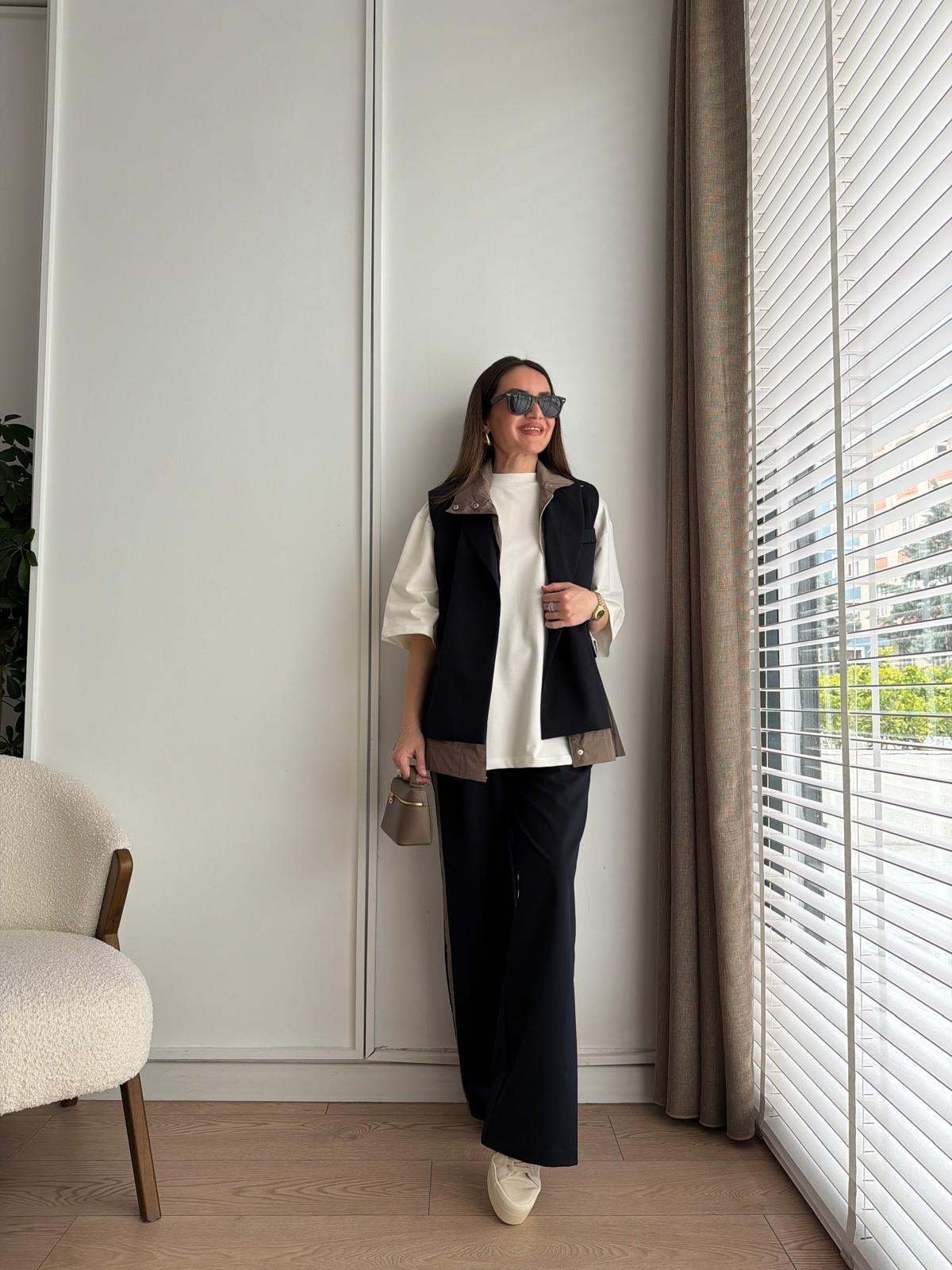 Lacivert Paraşüt Detaylı Tasarım Yelek Pantolon Takım 37217