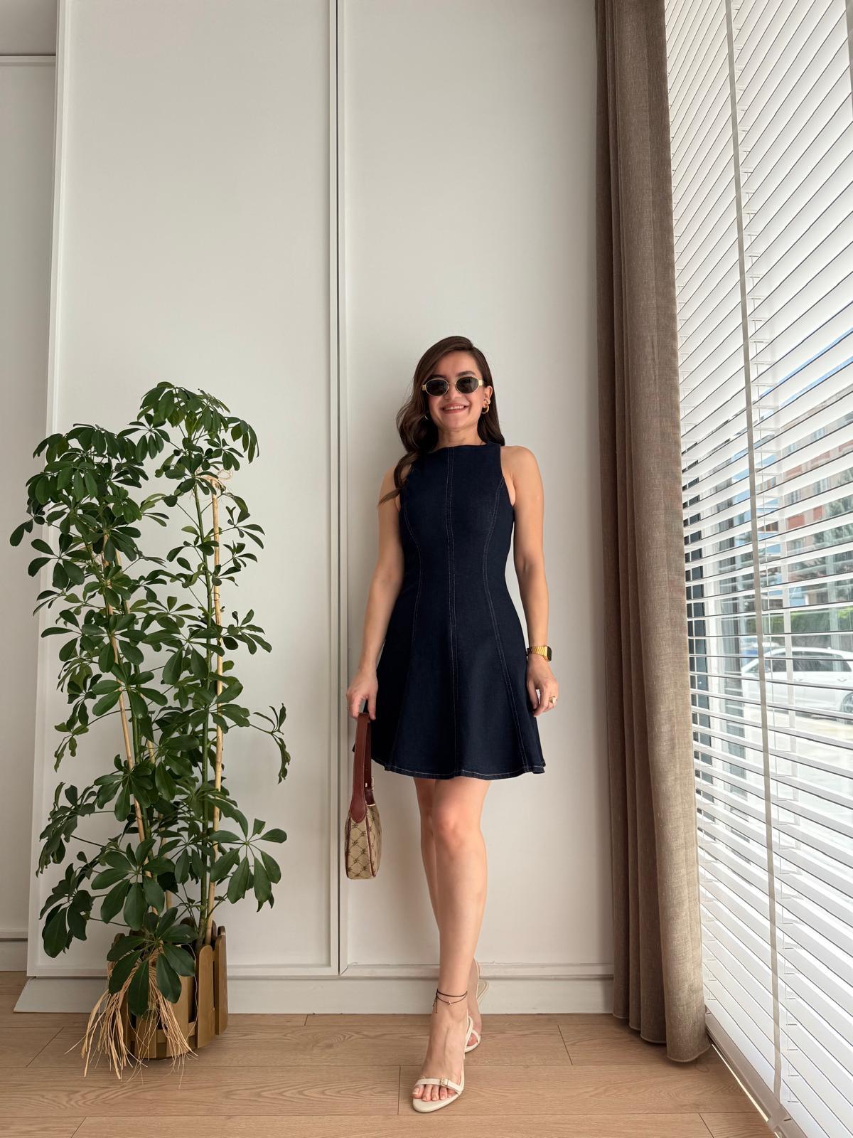 Lacivert Premıum Seri Dikiş Detaylı Mini Elbise 7330