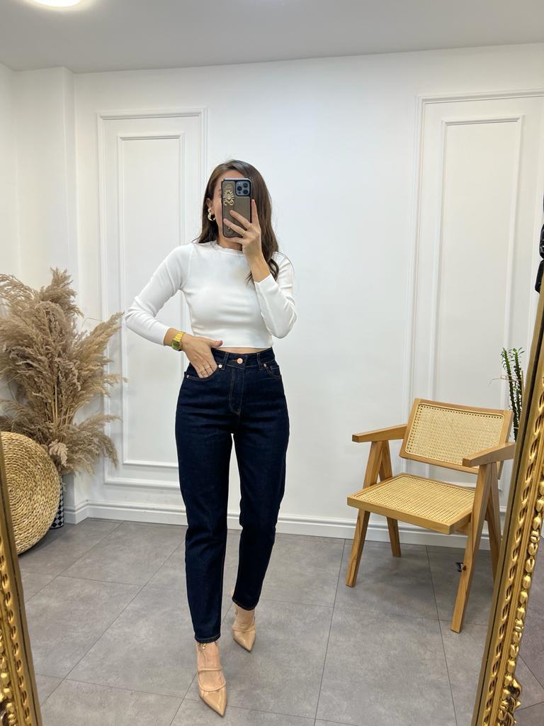 Lacivert Ultra Yüksek Bel Mom Fit Jean 5021