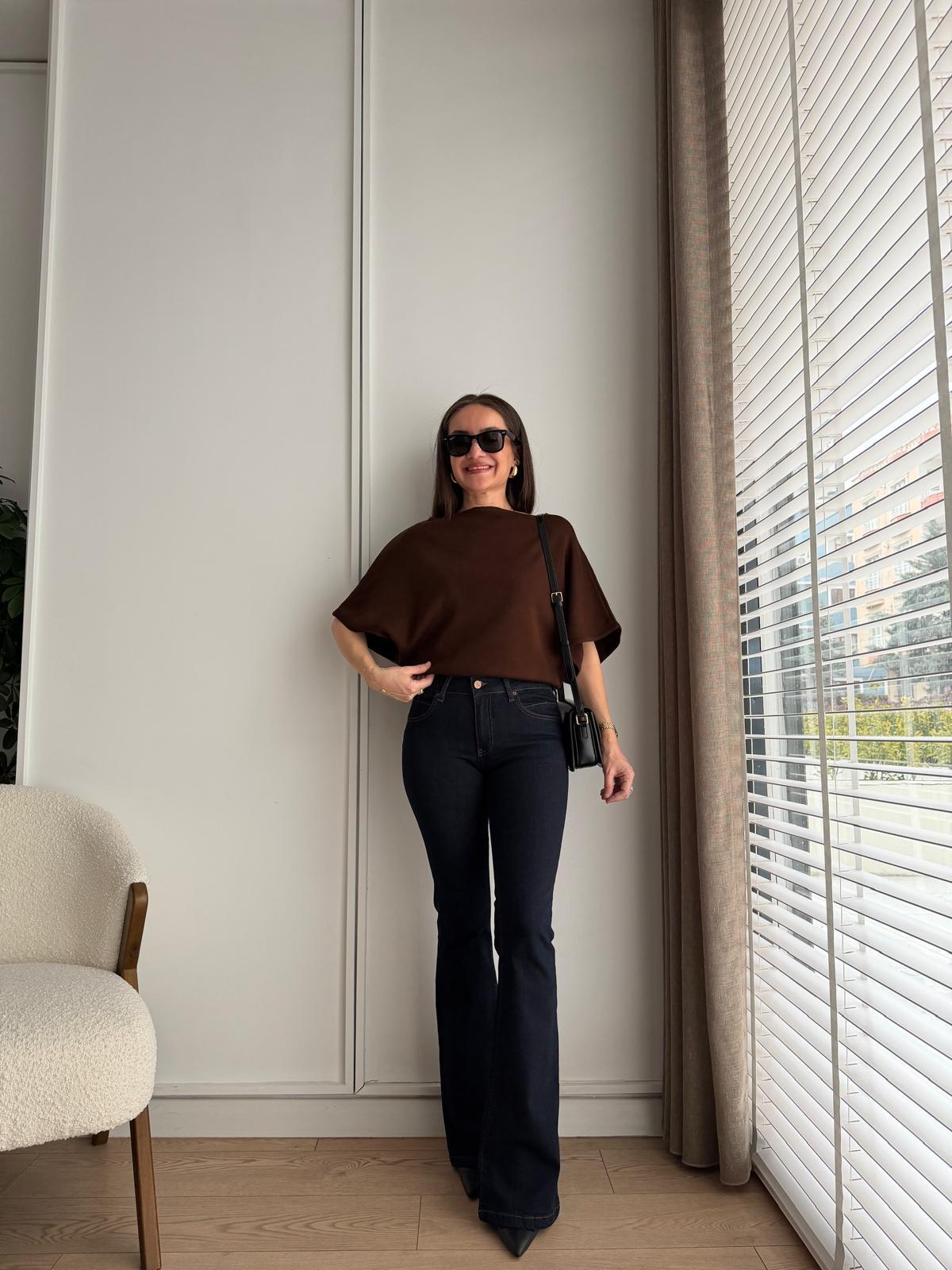 Lacivert Yüksek Bel İspanyol Paça Jean 7108