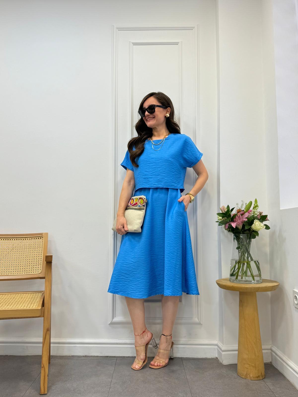 Mavi Bluz Detaylı Aerobin Kumaş Elbise 103