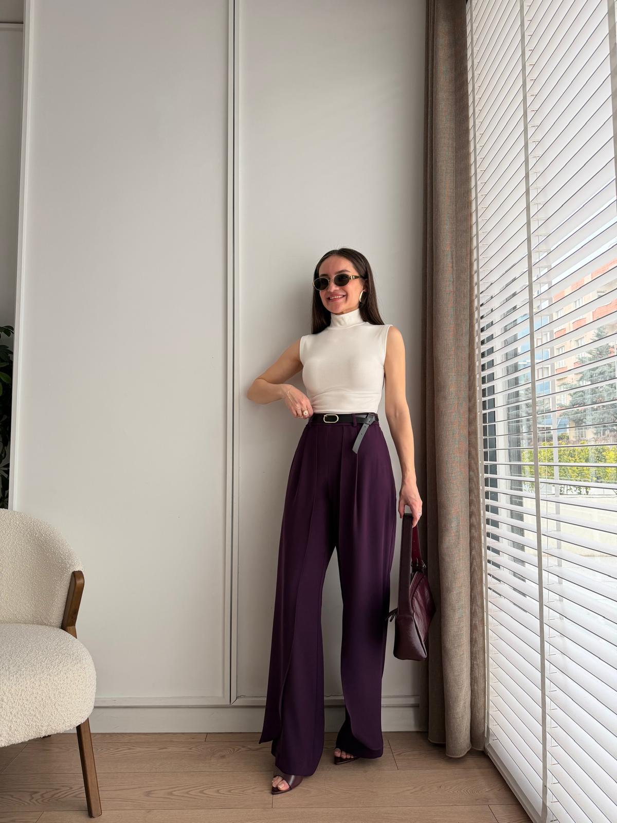 Mürdüm Kemerli Tasarım Pantolon 265155