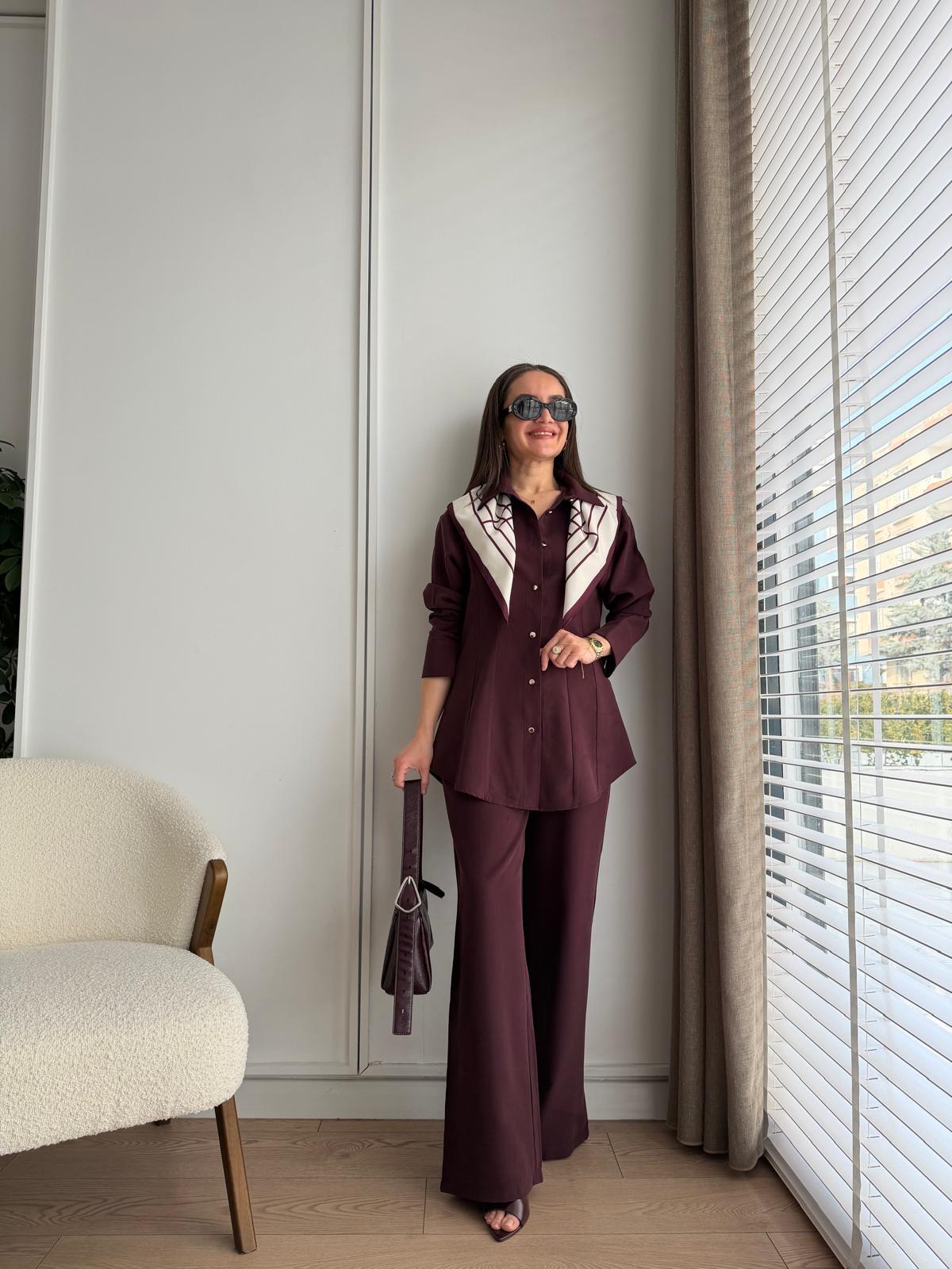 Mürdüm Slimfit Gömlek Pantolon Takım 8872