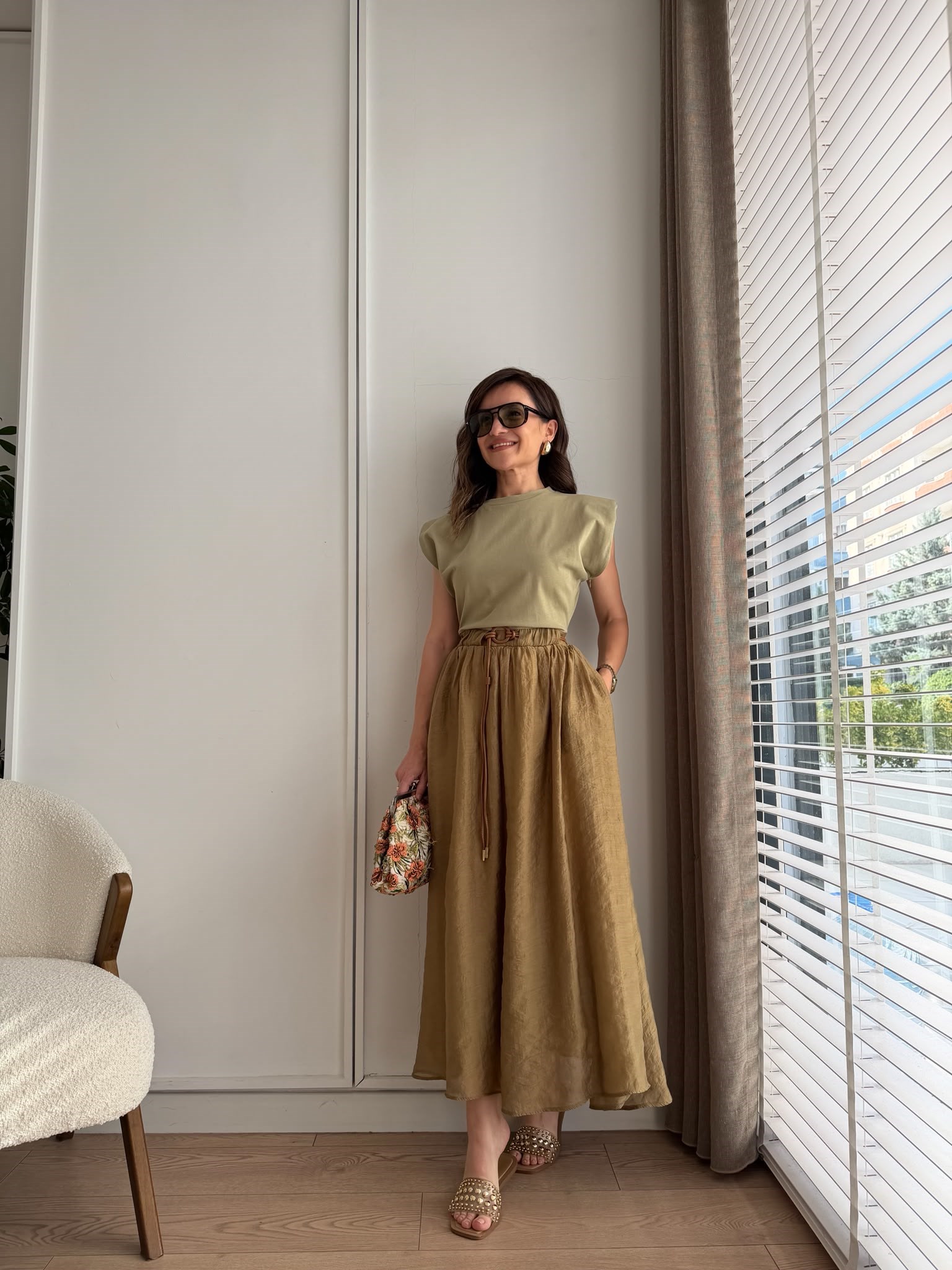 Olive Vatkalı Tshirt Detaylı Tensel Elbise 0103
