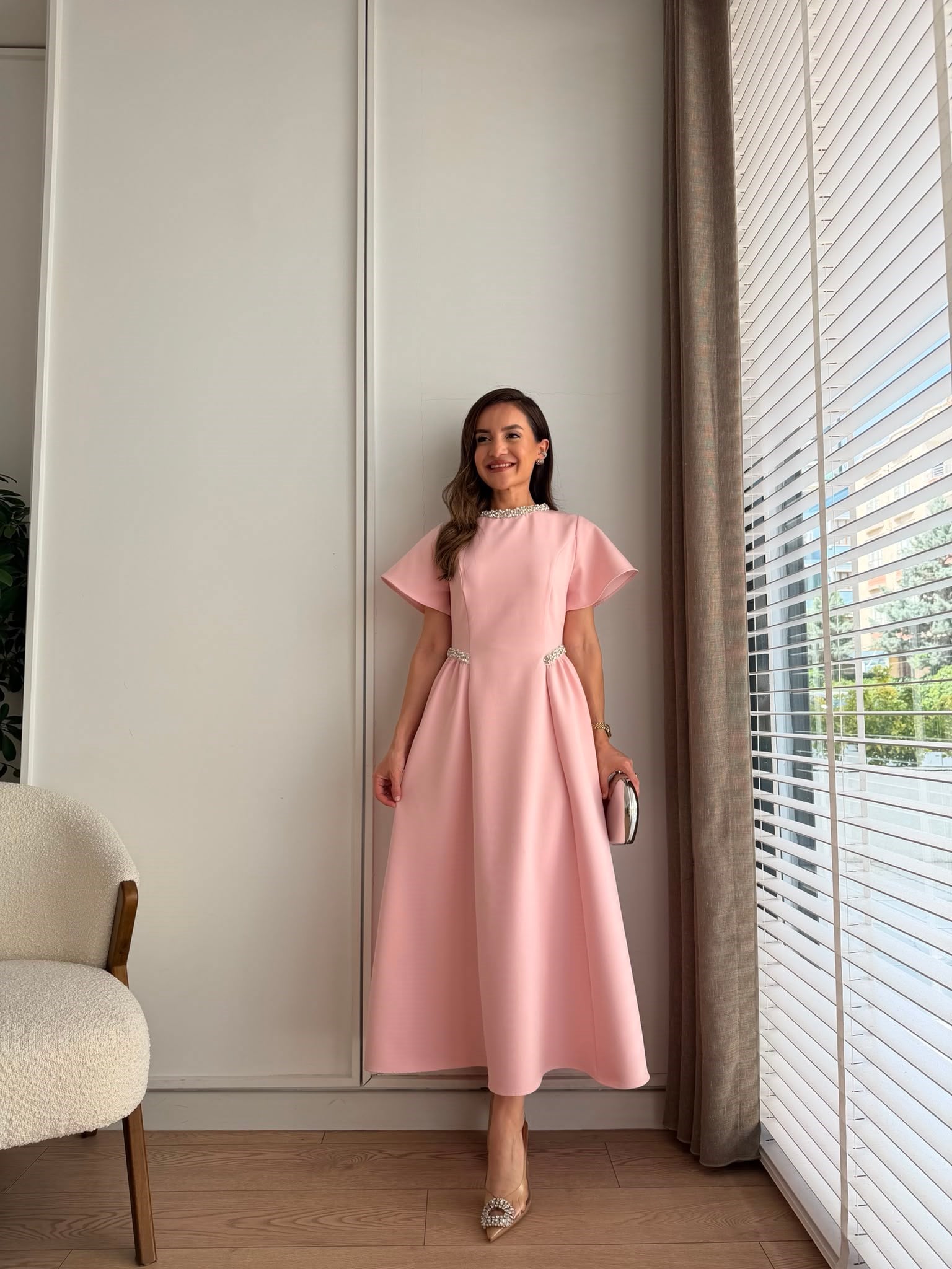 Pembe Prenses Kesim Taş İşlemeli Elbise 3220