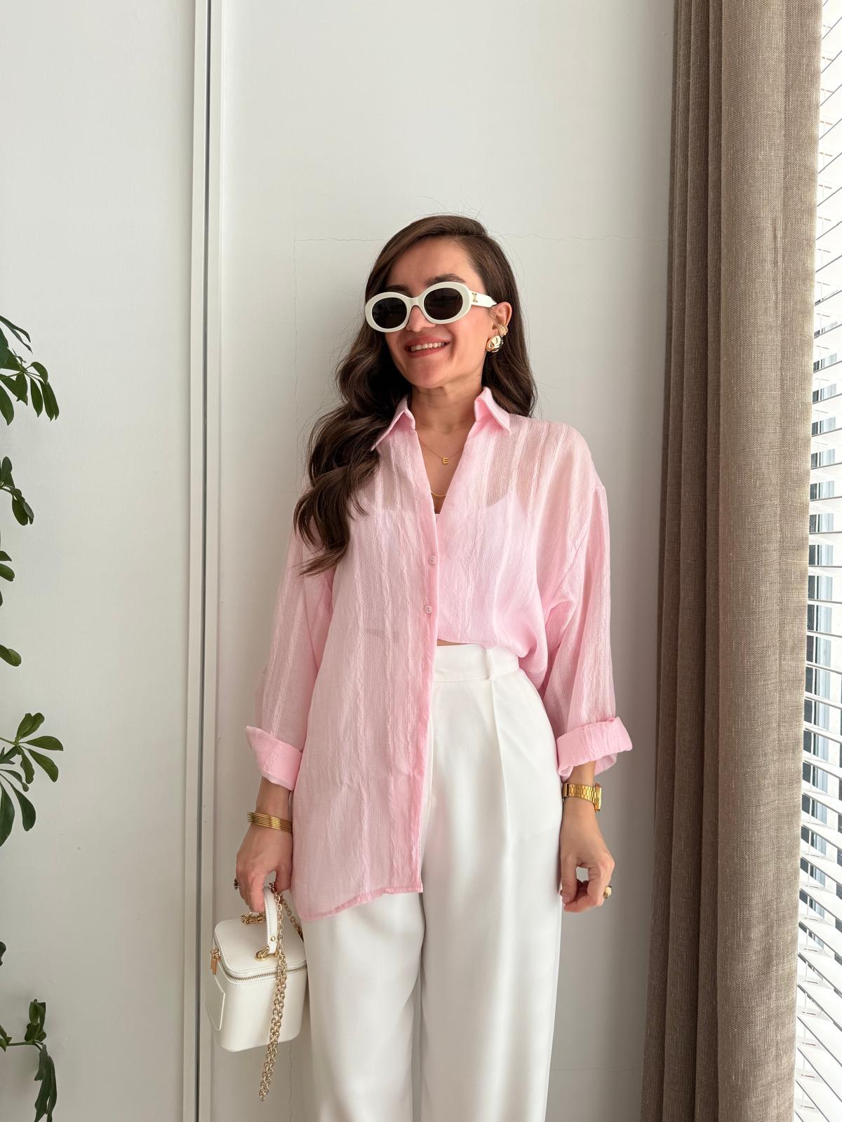 Pembe Transparan Oversize Gömlek 4914