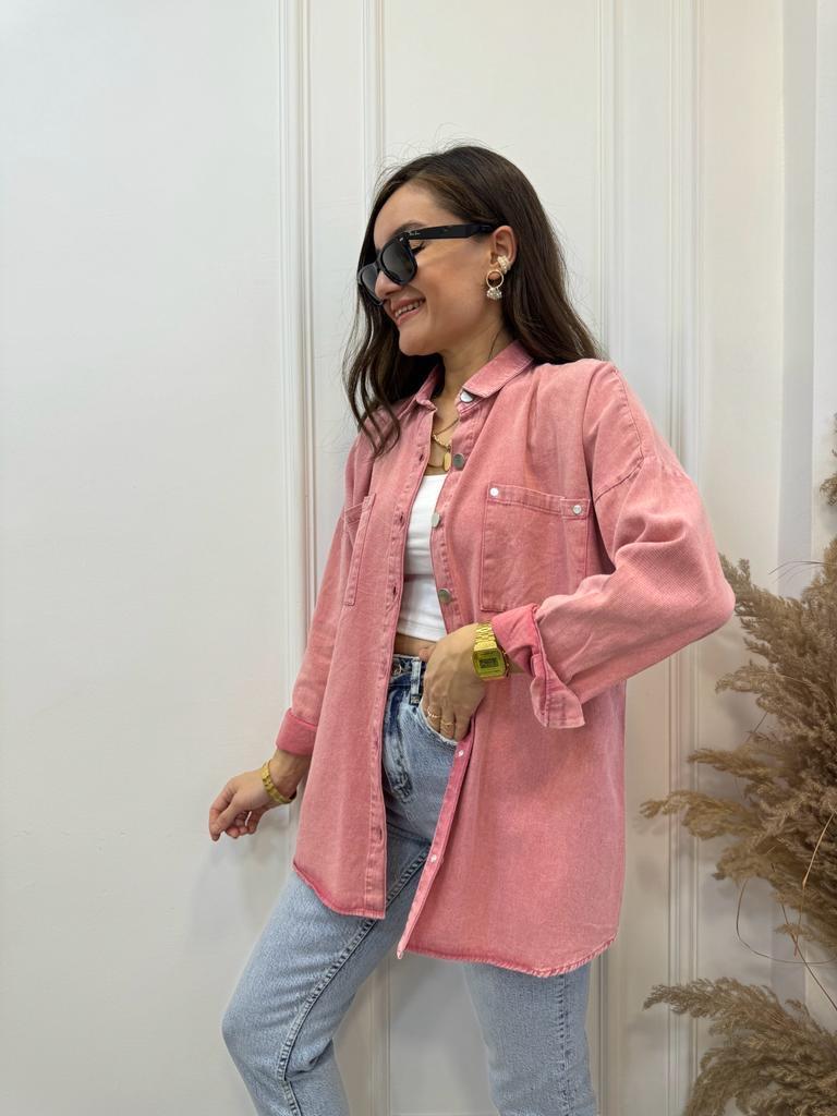 Pembe Yıkamalı Gabardin Gömlek 358