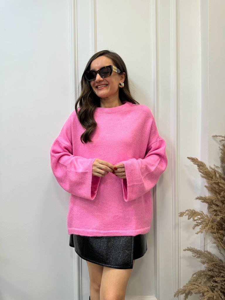 Pembe Yumoş Geniş Kol Basic Kazak 4091