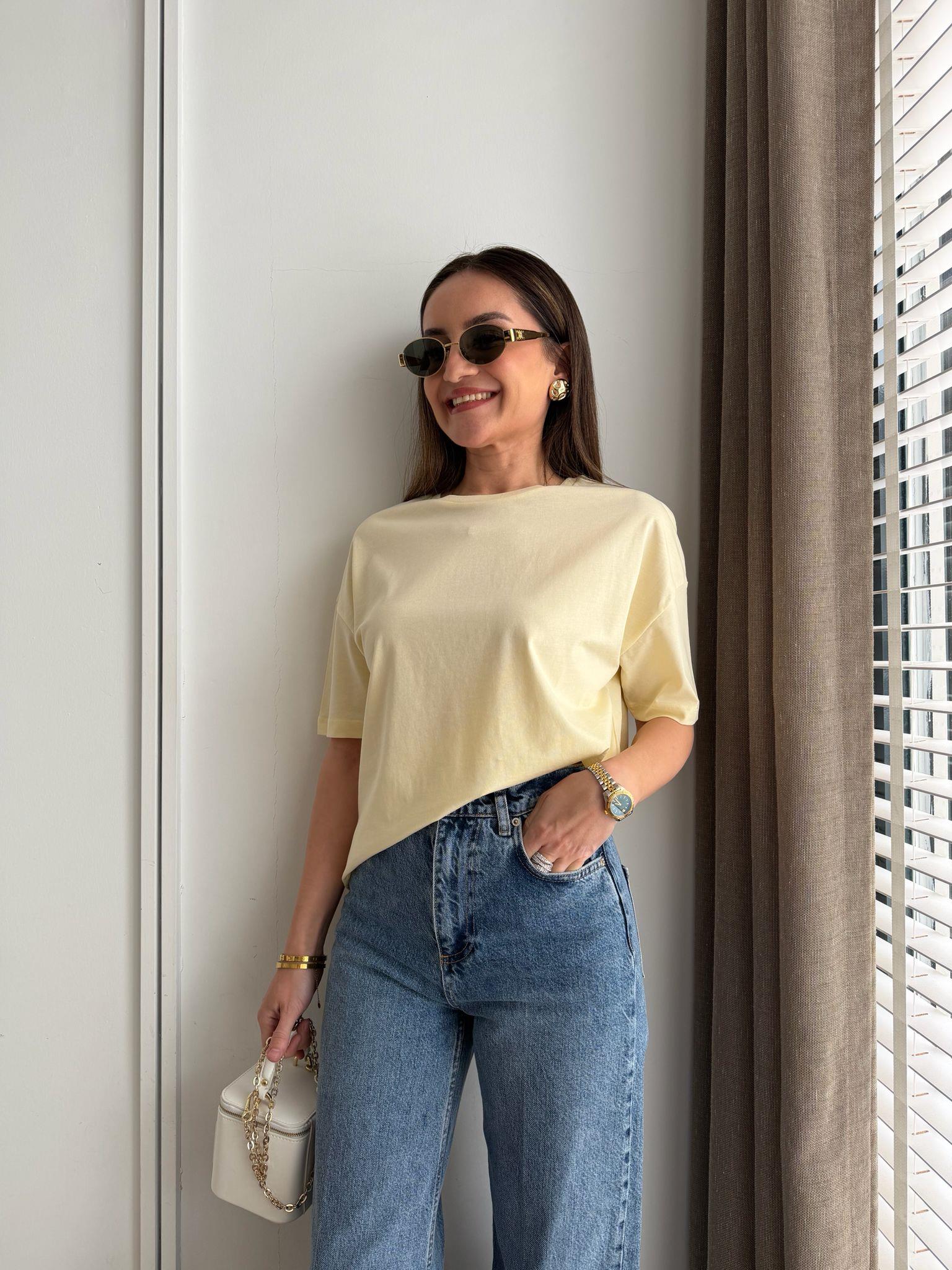 Sarı Bisiklet Yaka Basic Tshirt 3683