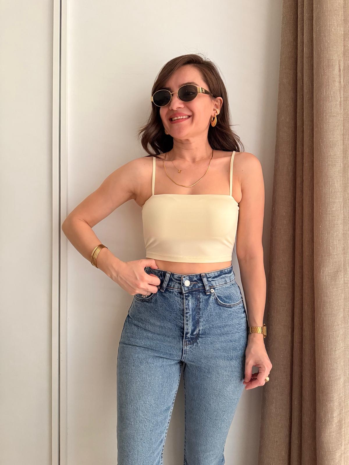 Sarı Biyeli İp Askılı Crop 16110