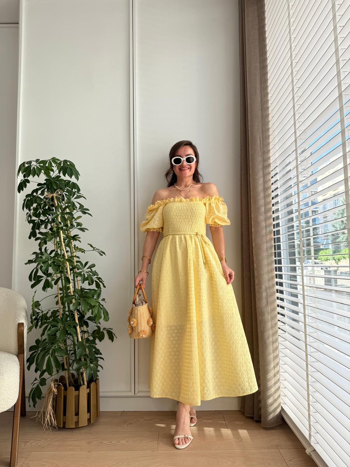 Sarı Gipeli Brode Elbise 8866