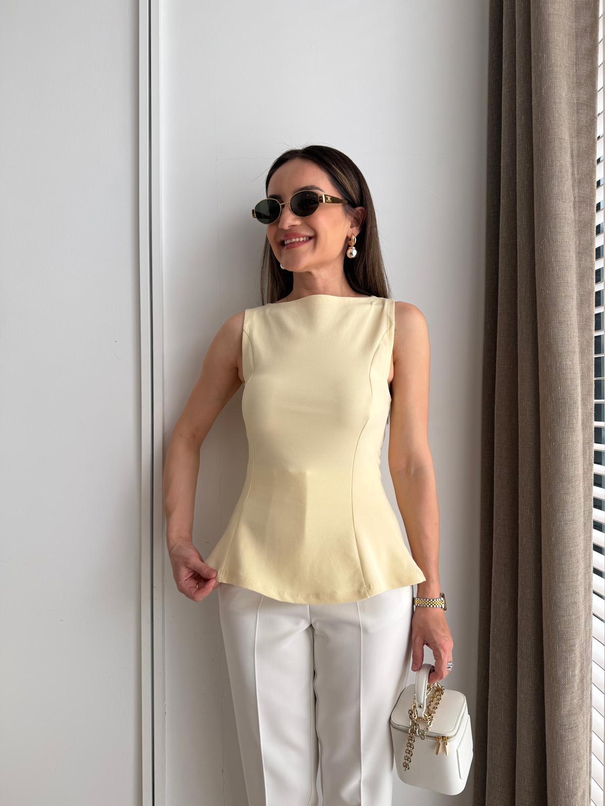 Sarı Kayık Yaka Peplum Bluz 21001