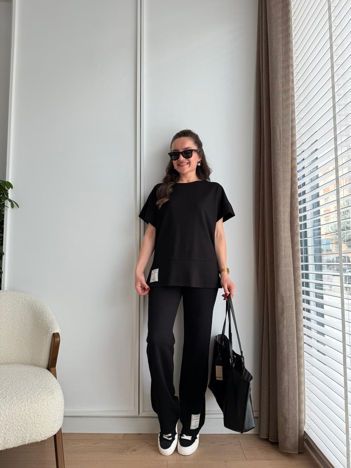 Siyah Arma Detaylı Bluz Pantolon Takım 3512