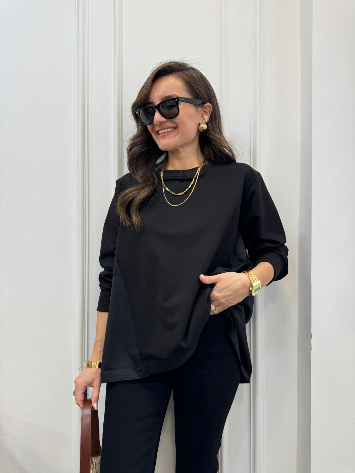 Siyah Bel Bağlamalı Sweatshırt 29023
