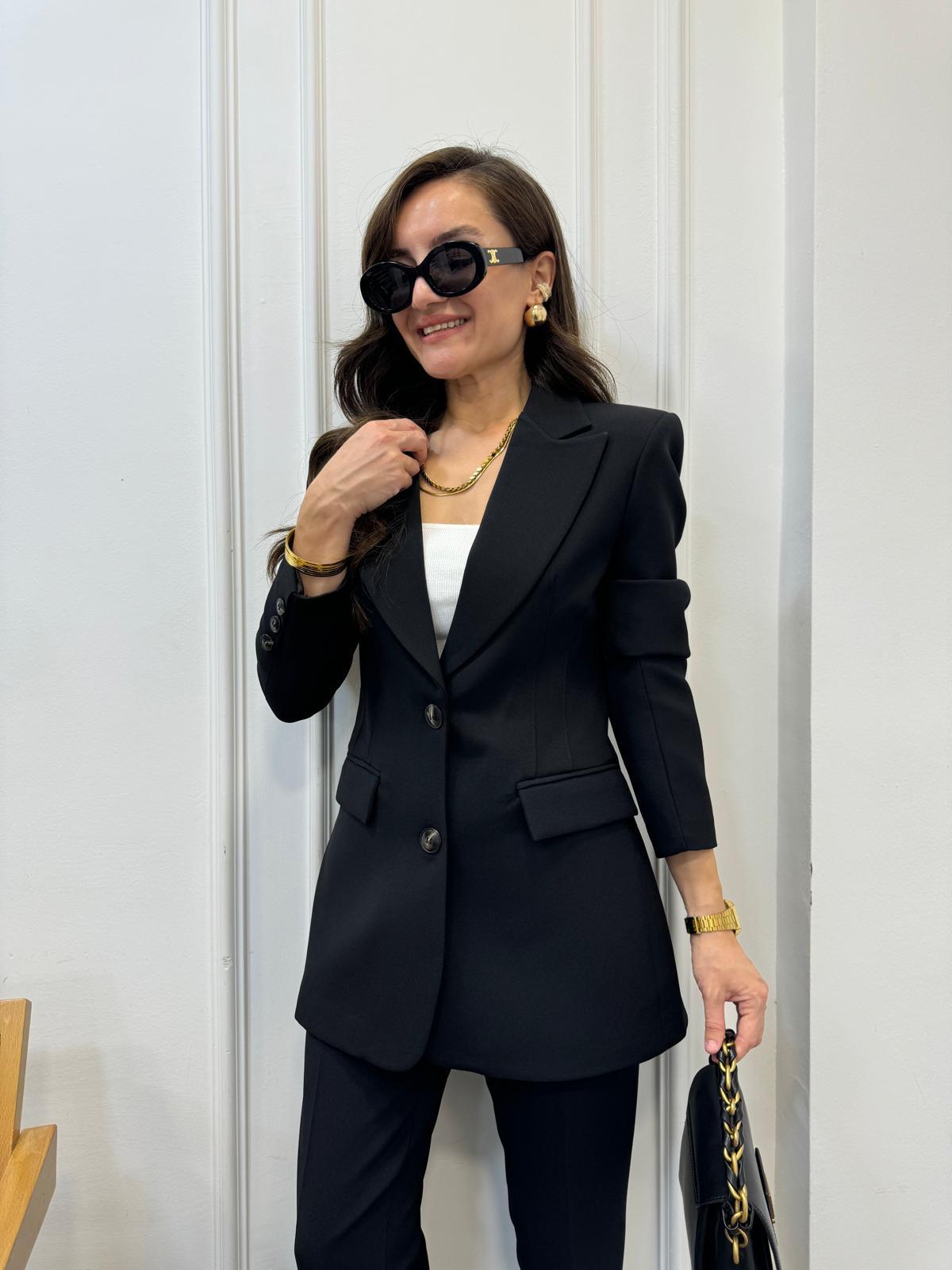 Siyah Cep Detaylı Çift Düğme Blazer Ceket 9452