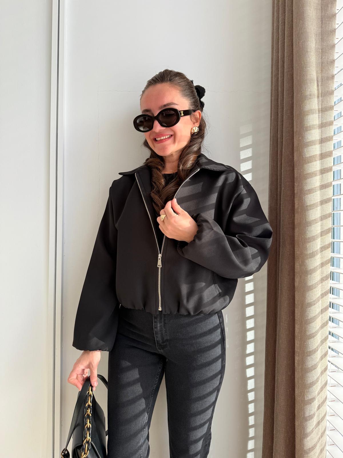 Siyah Cepli Astarlı Bomber Ceket 251008