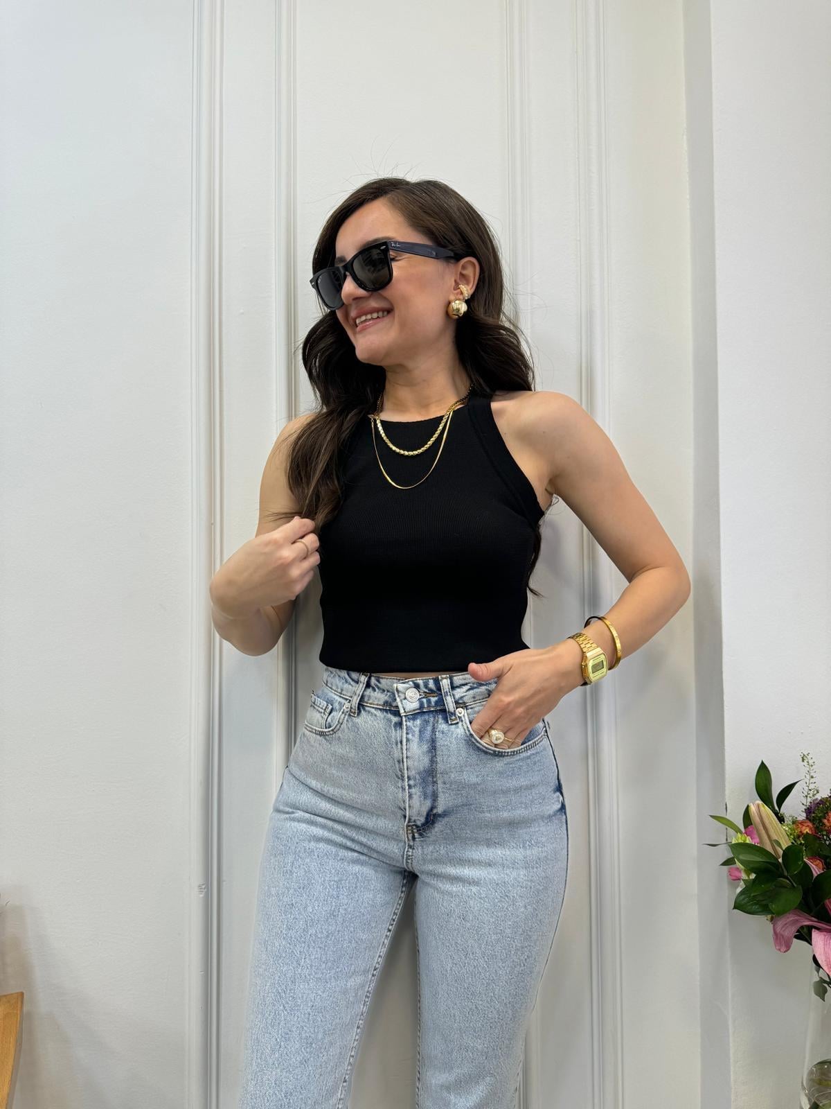 Siyah Halter Yaka Triko Atlet 4252