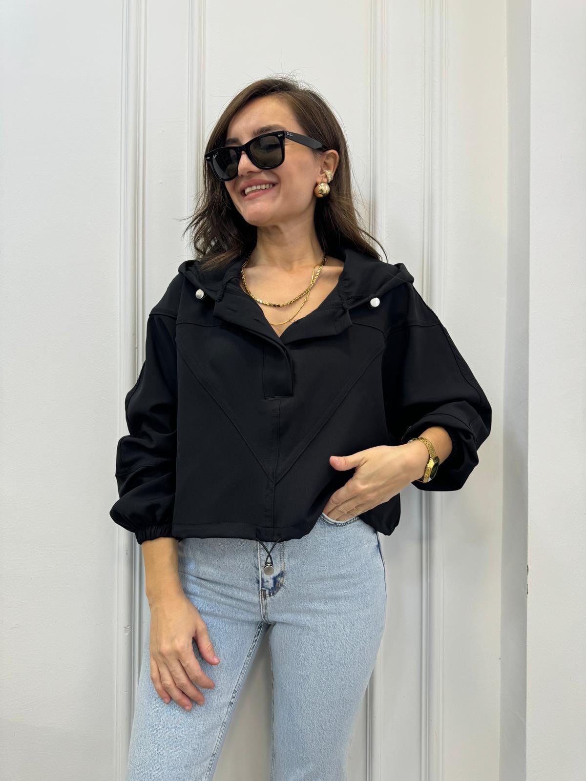 Siyah İki İplik Gizli Düğme Detaylı Sweatshirt 01529