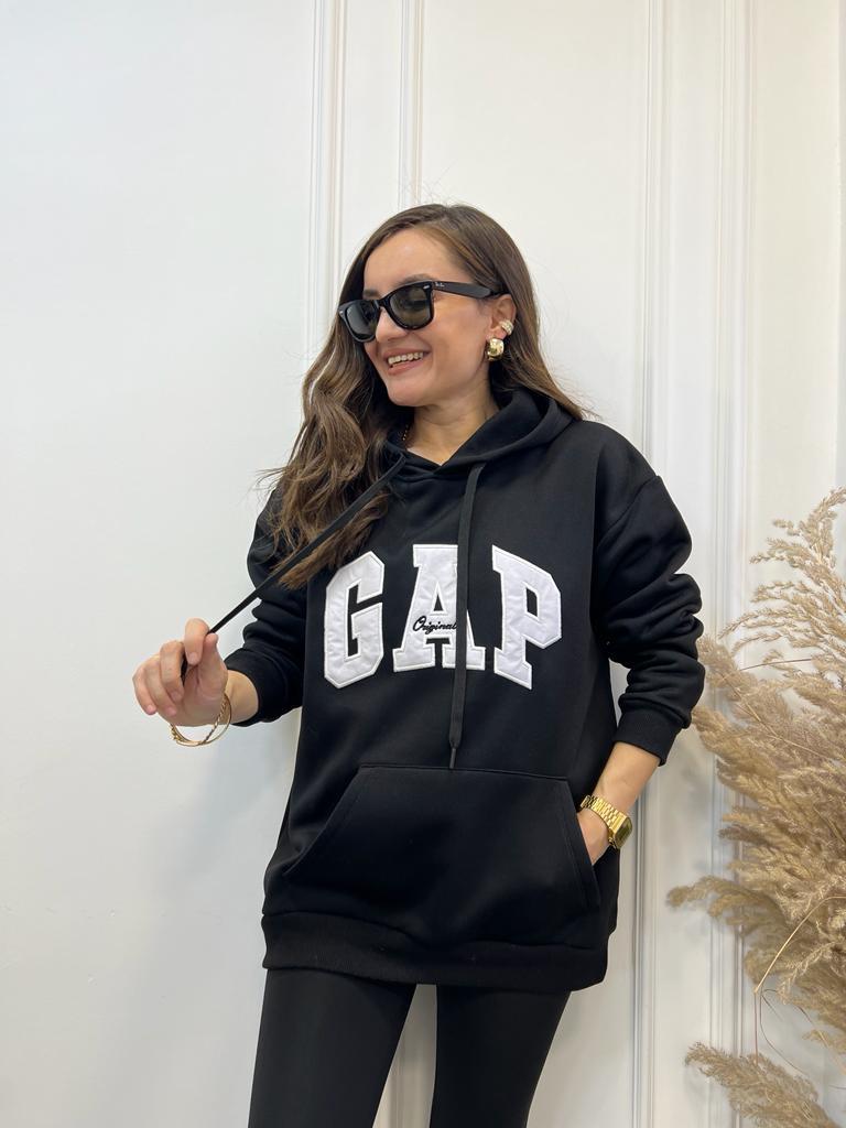 Siyah Kapüşonlu Marka Baskılı  Sweatshirt 58185